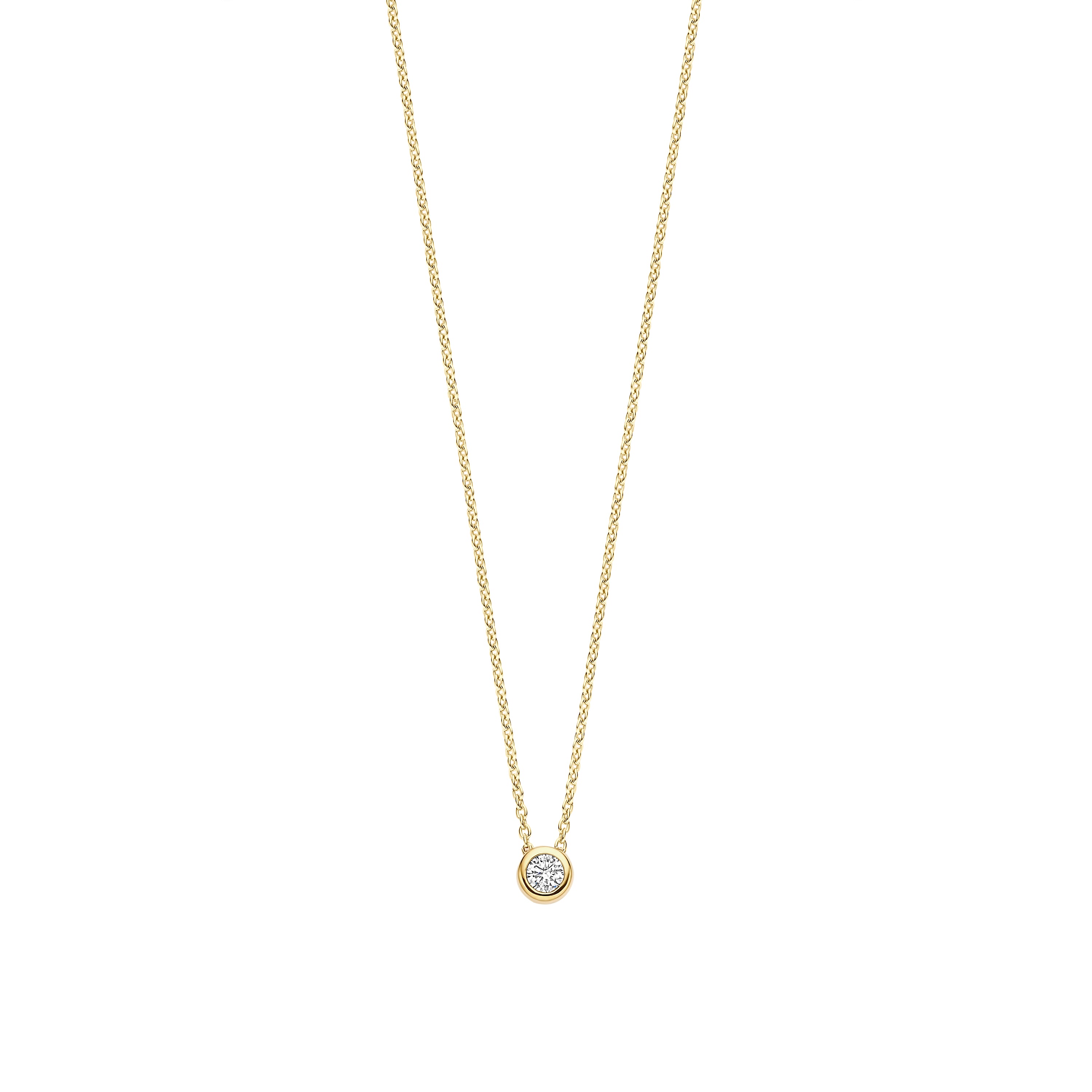 Ti Sento Sterling Silver Yellow Gold Plated Bezel Set Cubic Zirconia Necklace 38-48cm