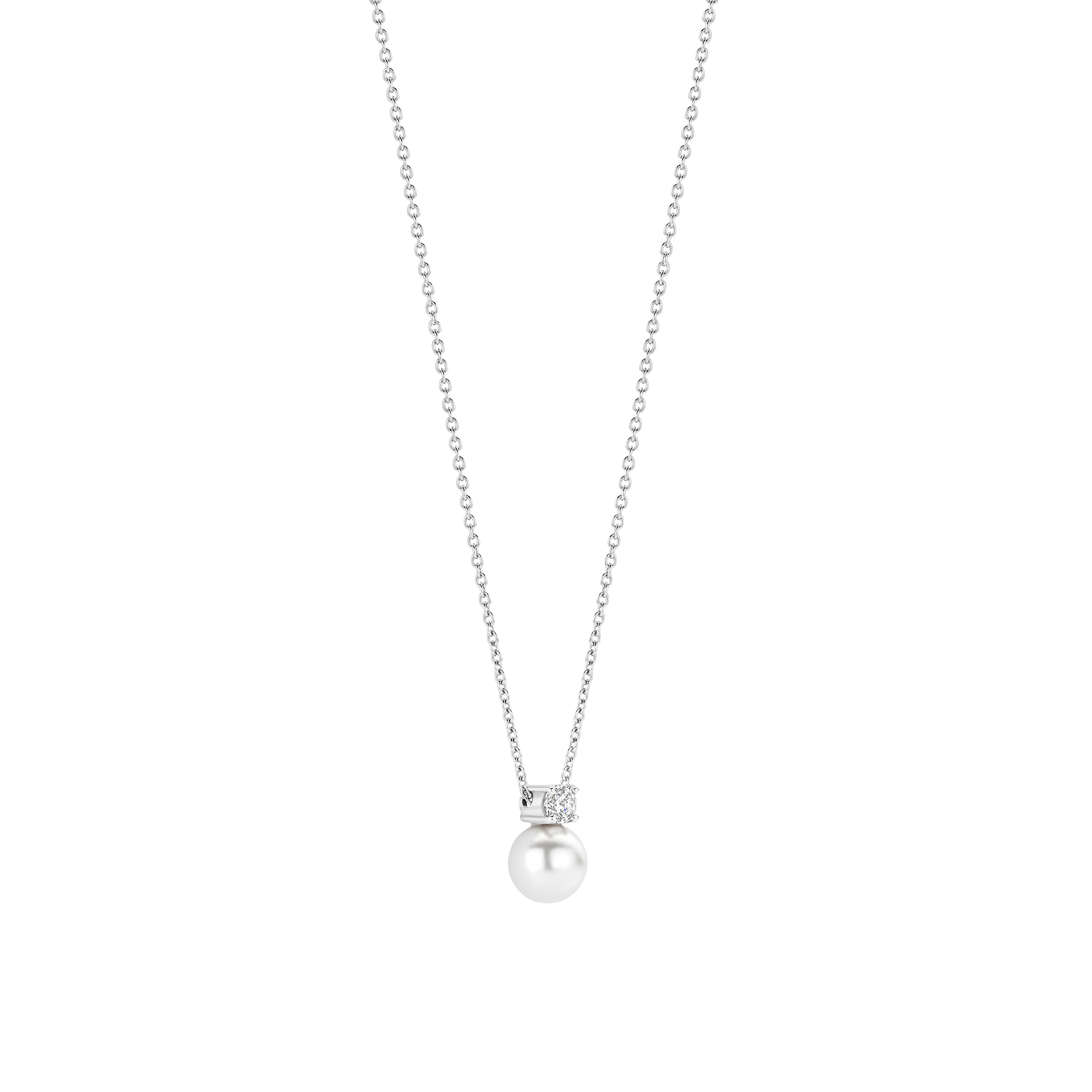 Ti Sento Sterling Silver Shell Pearl Necklace with Cubic Zirconia 38-48cm