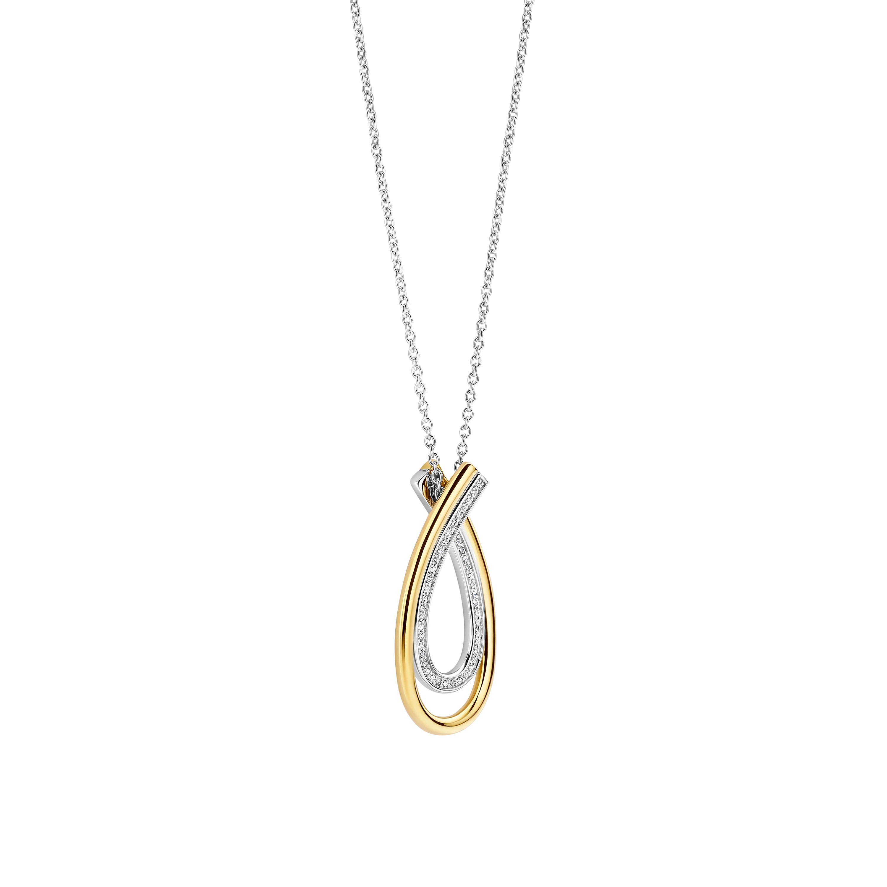 Ti Sento Sterling Silver & Yellow Gold Plated Cubic Zirconia Crossover Teardrop Necklace 45-55cm