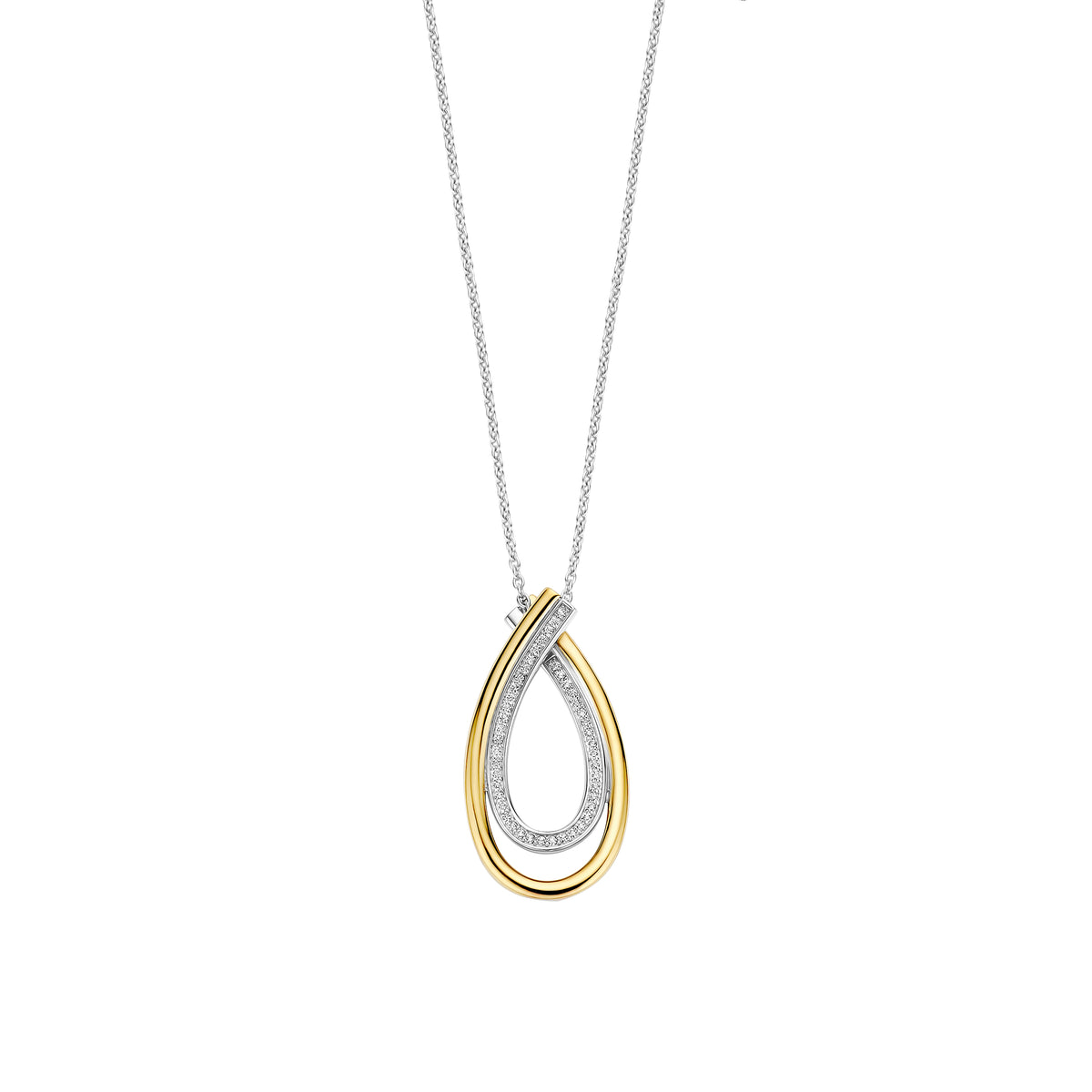 Ti Sento Sterling Silver & Yellow Gold Plated Cubic Zirconia Crossover Teardrop Necklace 45-55cm