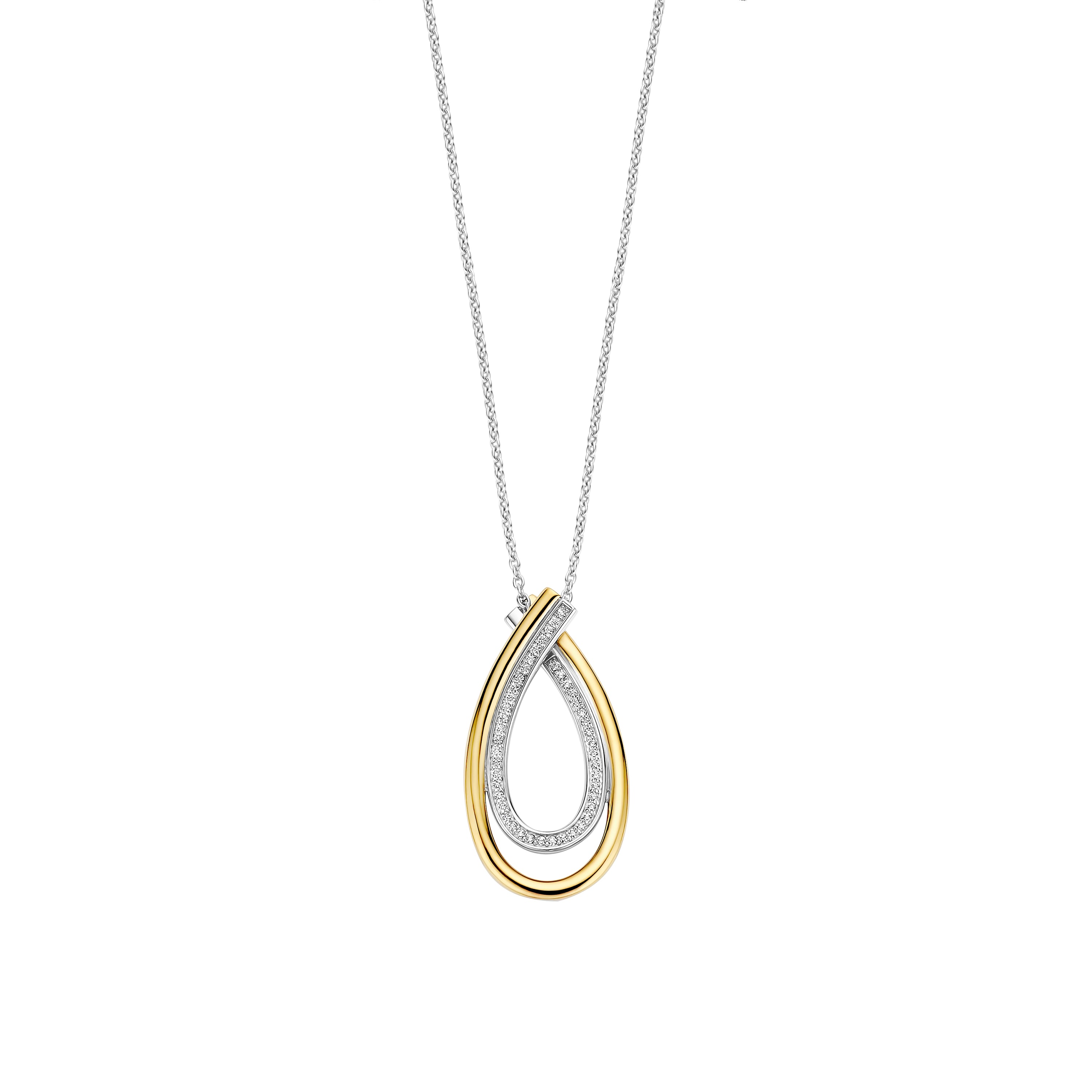 Ti Sento Sterling Silver & Yellow Gold Plated Cubic Zirconia Crossover Teardrop Necklace 45-55cm