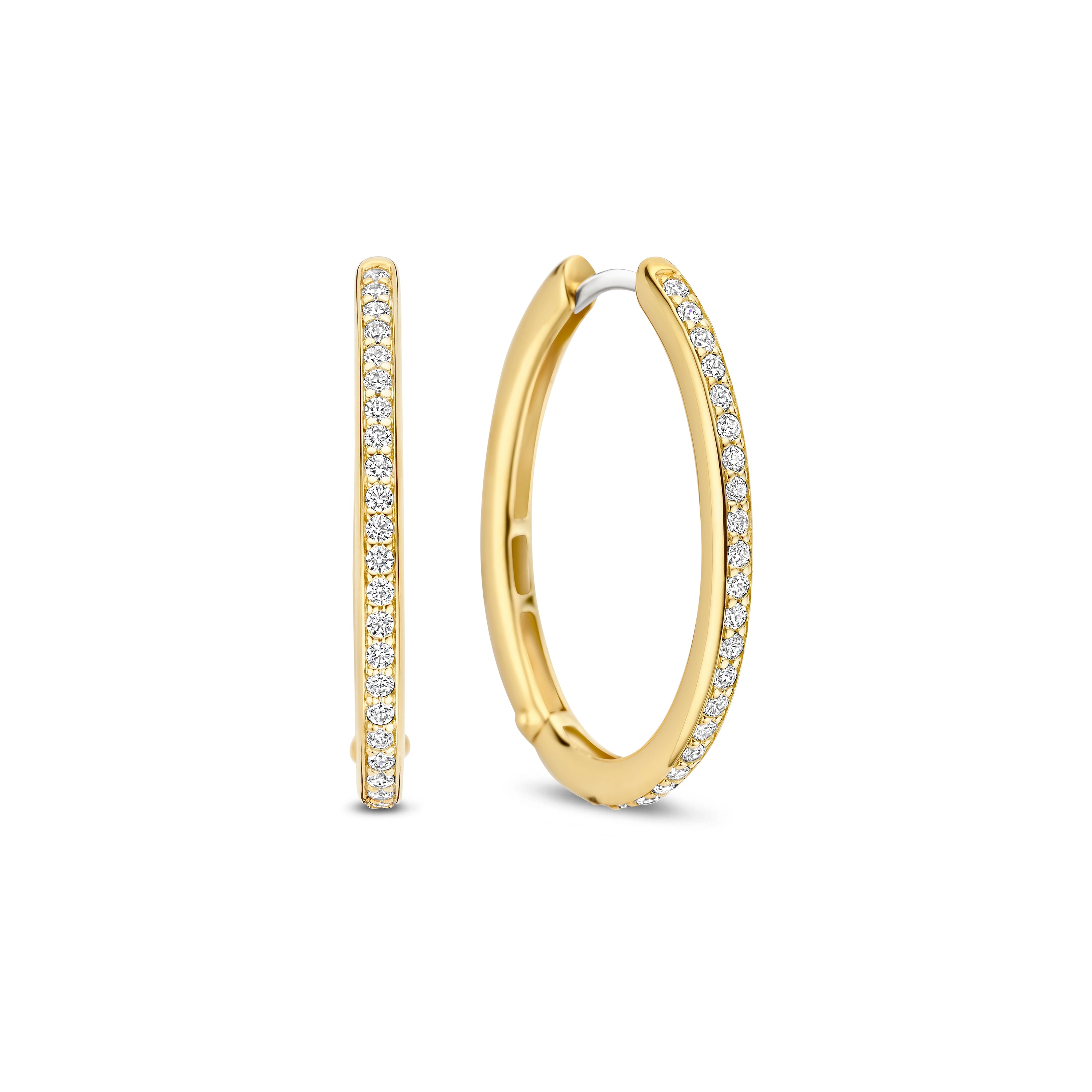 Ti Sento Sterling Silver Yellow Gold Plated Cubic Zirconia Oval Hoop Earrings 25mm