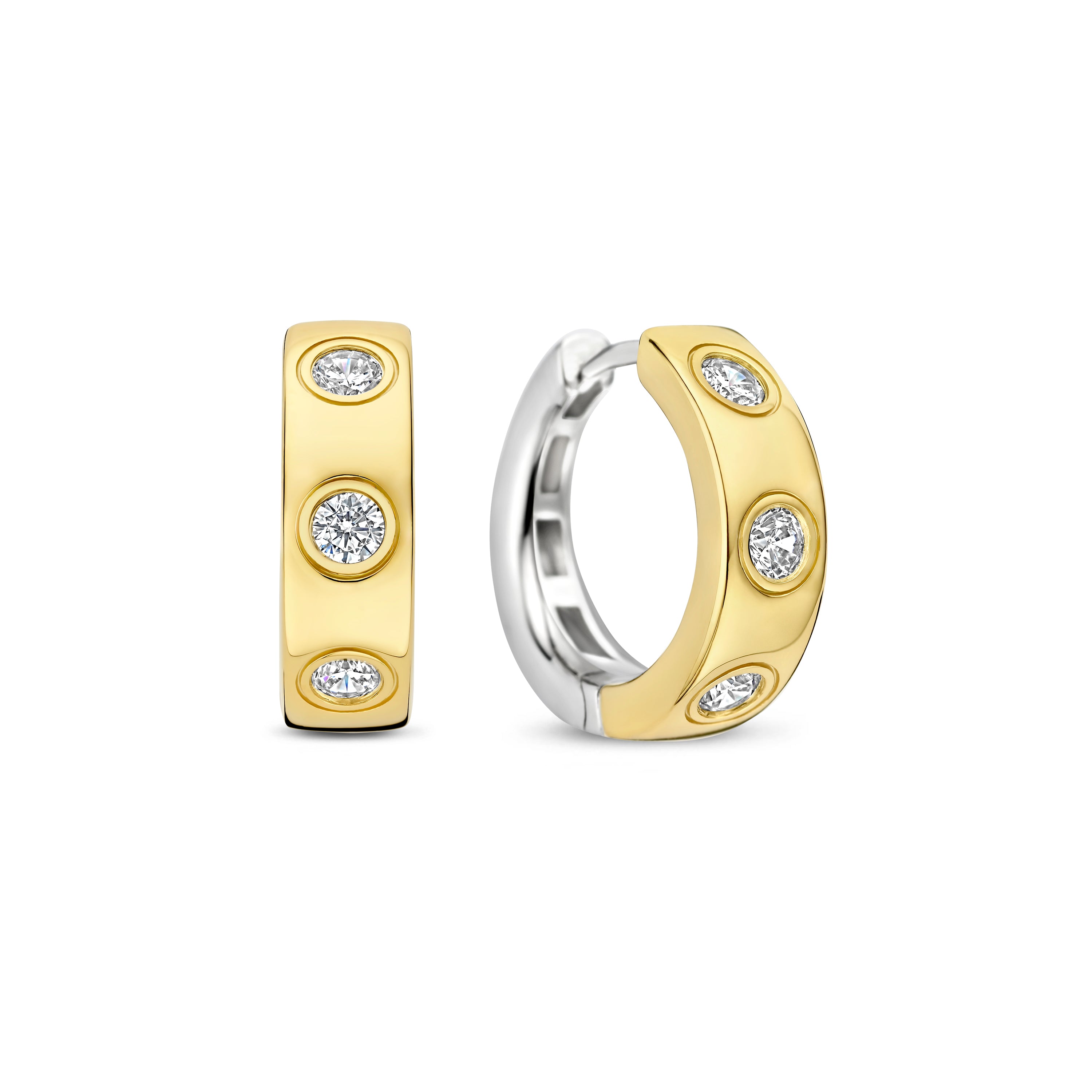 Ti Sento Sterling Silver & Yellow Gold Plated Hoop Earrings with Cubic Zirconia 16mm