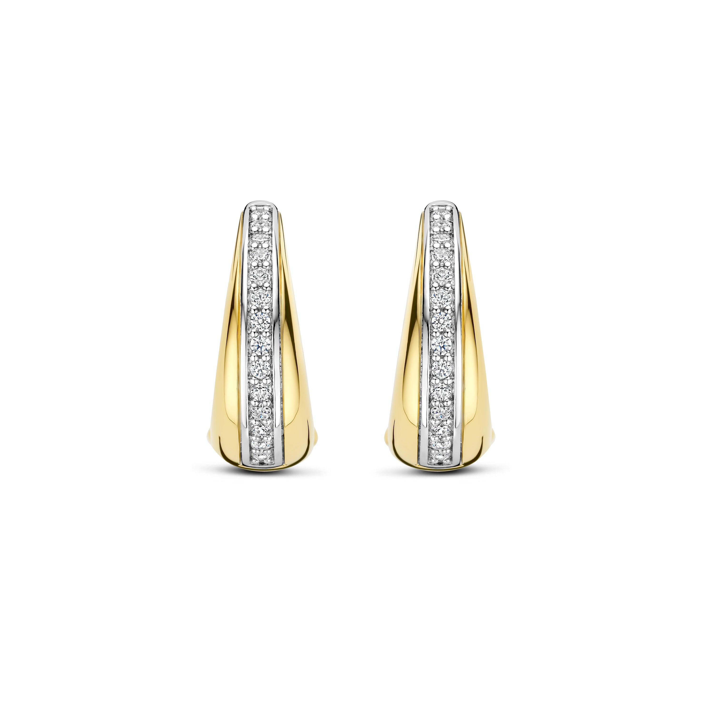 Ti Sento Sterling Silver & Yellow Gold Plated Tapered Hoop Earrings with Cubic Zirconia