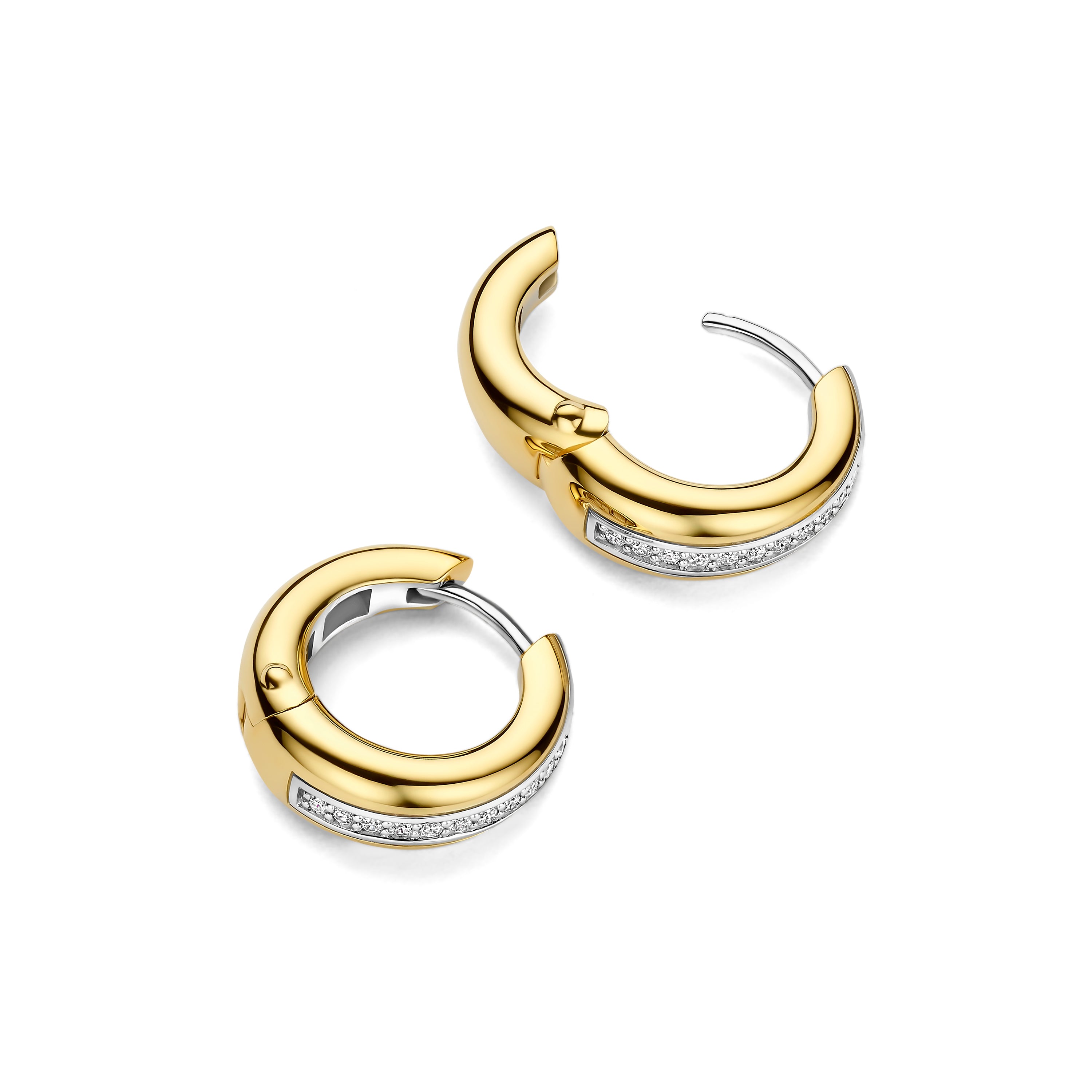 Ti Sento Sterling Silver & Yellow Gold Plated Tapered Hoop Earrings with Cubic Zirconia