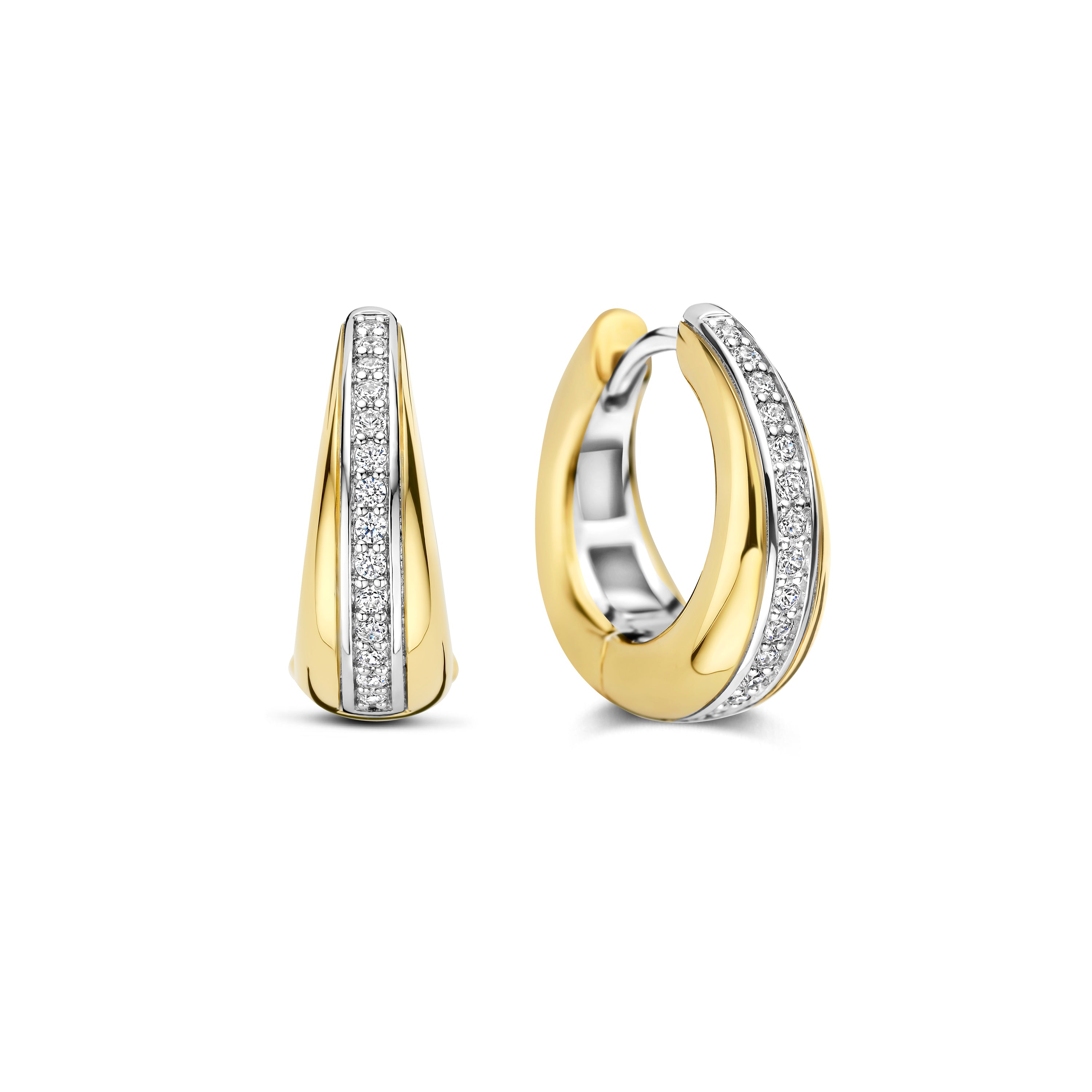 Ti Sento Sterling Silver & Yellow Gold Plated Tapered Hoop Earrings with Cubic Zirconia