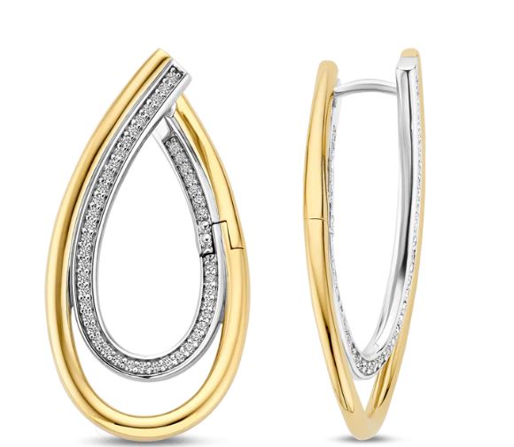 Ti Sento Sterling Silver And Yellow Gold Plated Cubic Zirconia Crossover Teardrop Stud Earrings