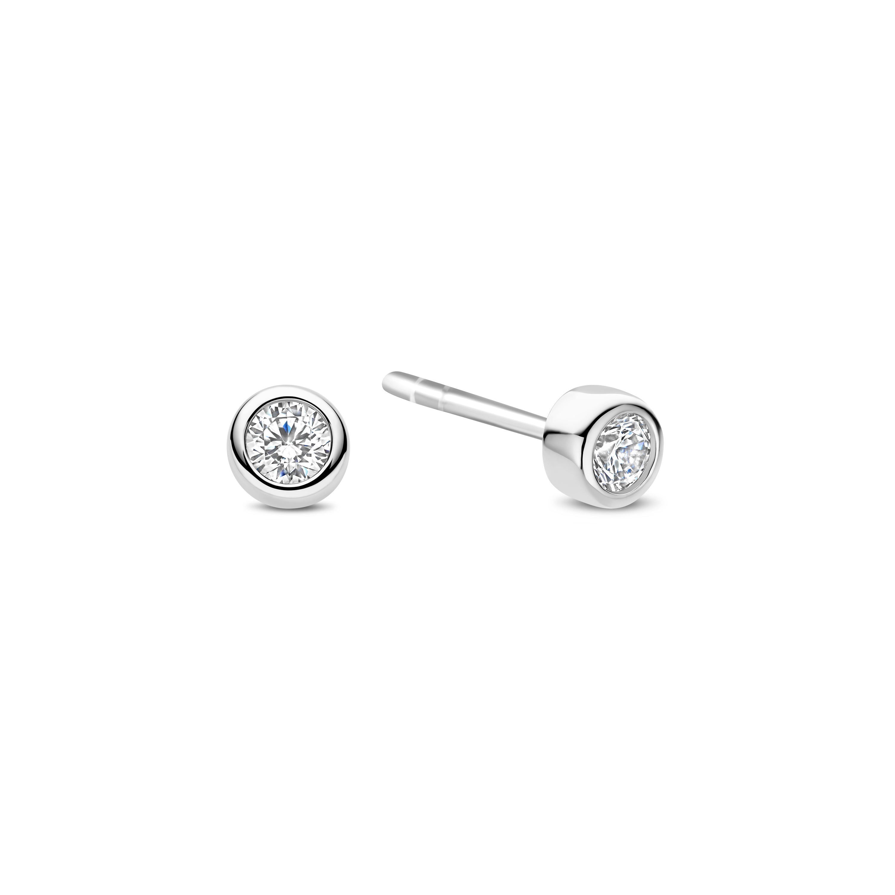 Ti Sento Sterling Silver Bezel Set Cubic Zirconia Stud Earrings 4mm