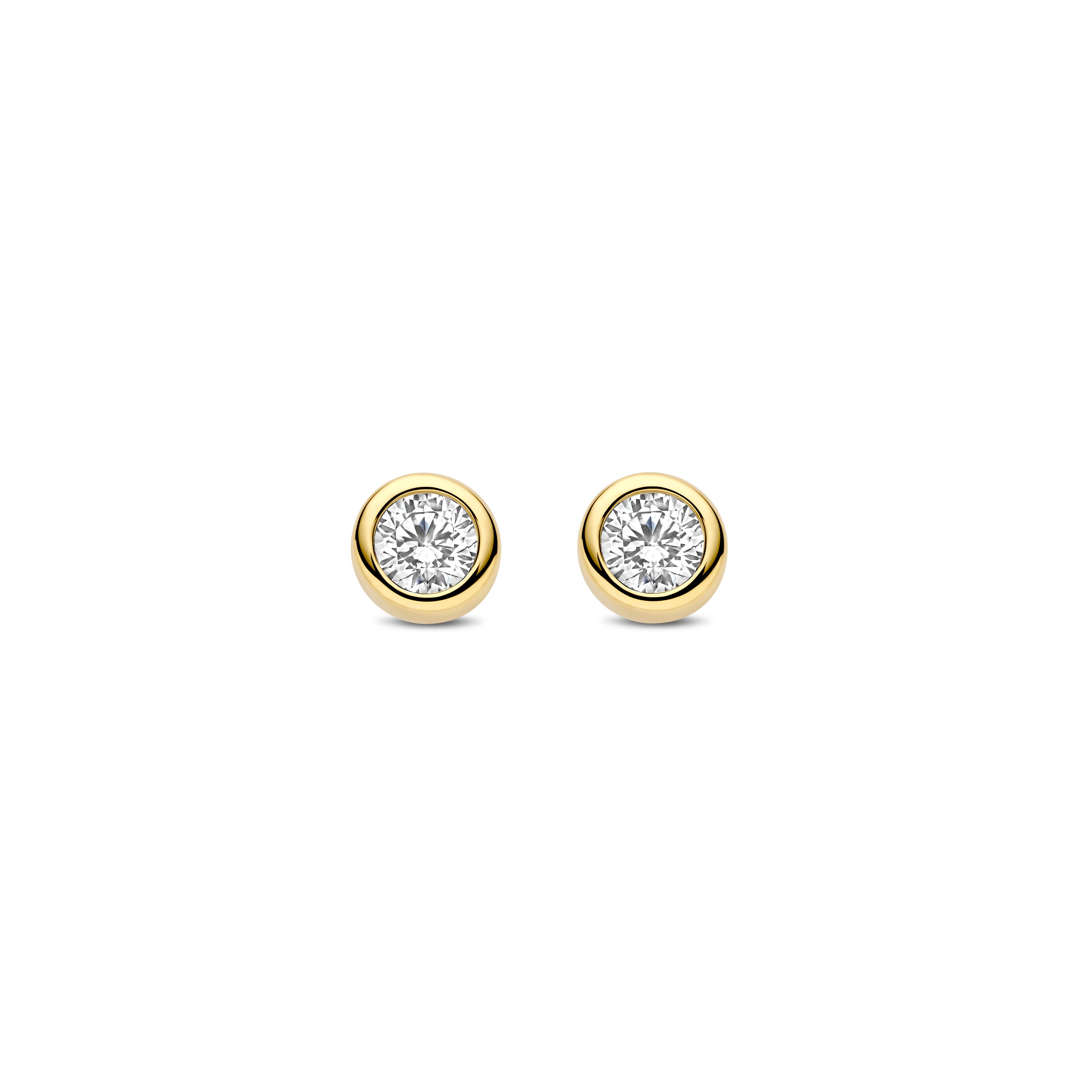 Ti Sento Sterling Silver Yellow Gold Plated Bezel Set Cubic Zirconia Stud Earrings 4mm
