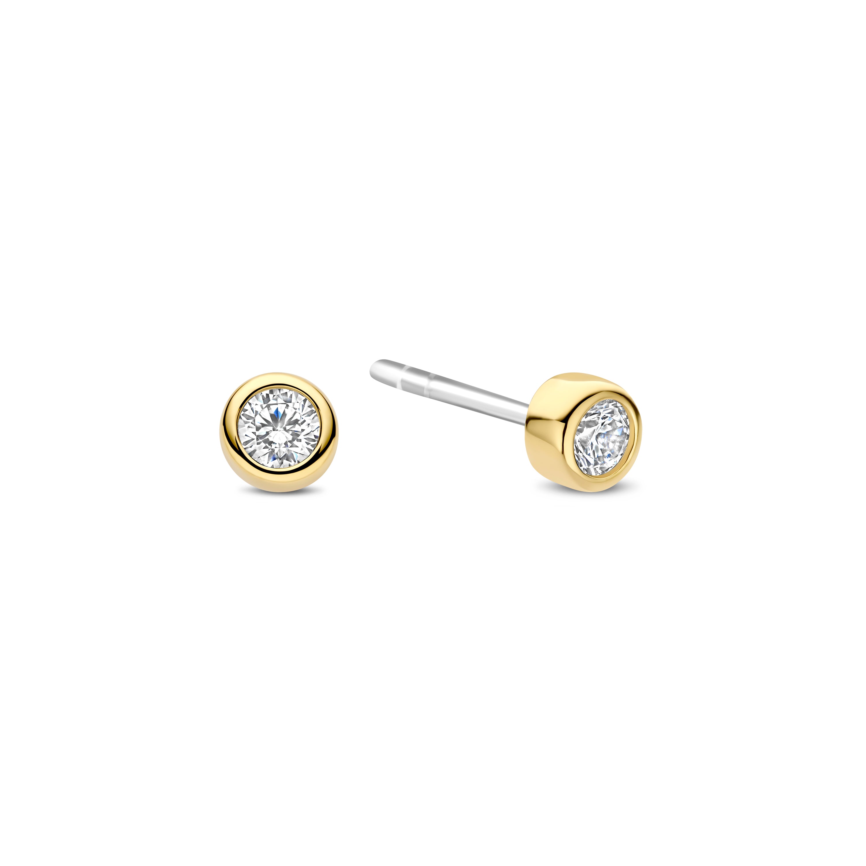 Ti Sento Sterling Silver Yellow Gold Plated Bezel Set Cubic Zirconia Stud Earrings 4mm