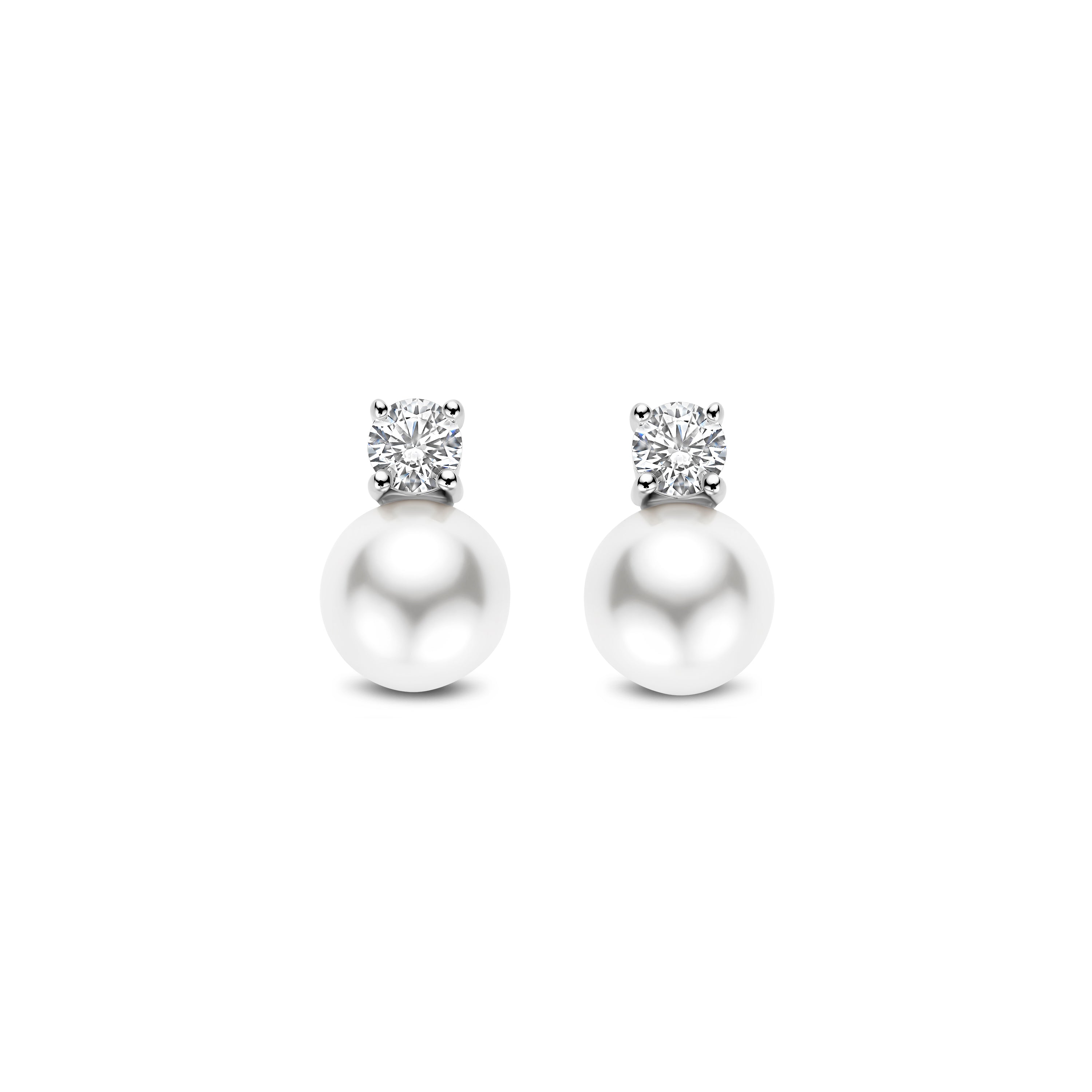 Ti Sento Sterling Silver Cubic Zirconia with Shell Pearl Drop Stud Earrings