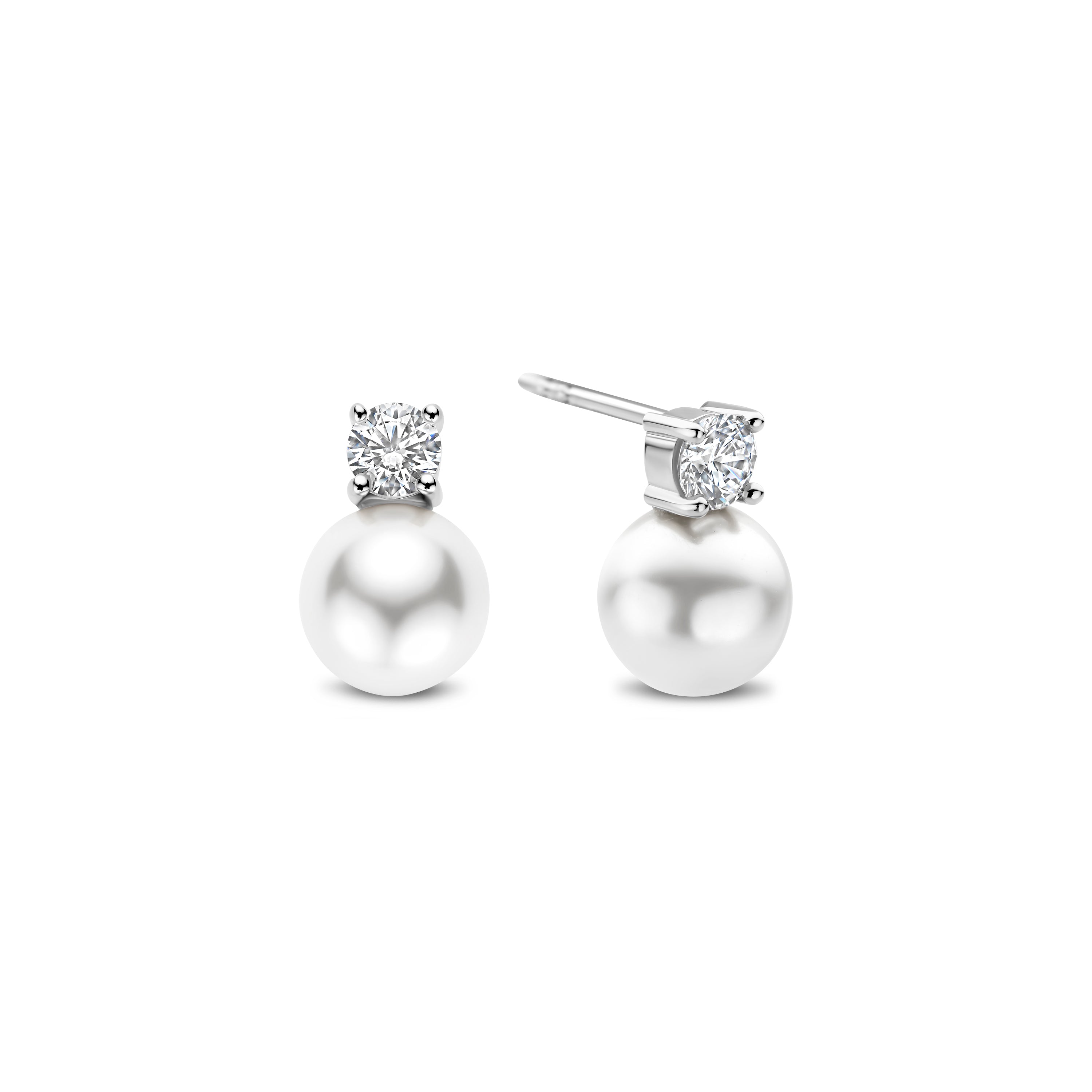 Ti Sento Sterling Silver Cubic Zirconia with Shell Pearl Drop Stud Earrings