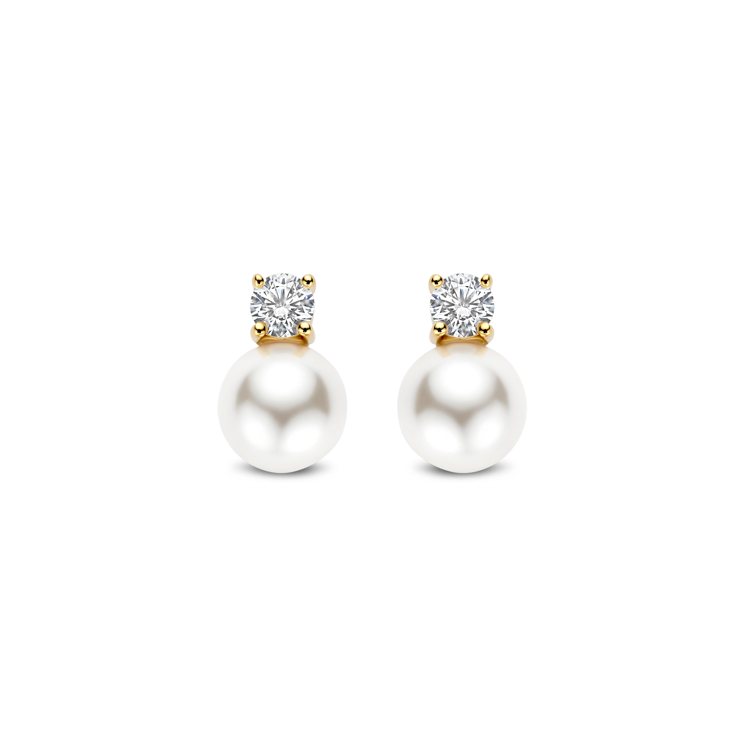 Ti Sento Sterling Silver & Yellow Gold Plated Cubic Zirconia with Shell Pearl Drop Stud Earrings