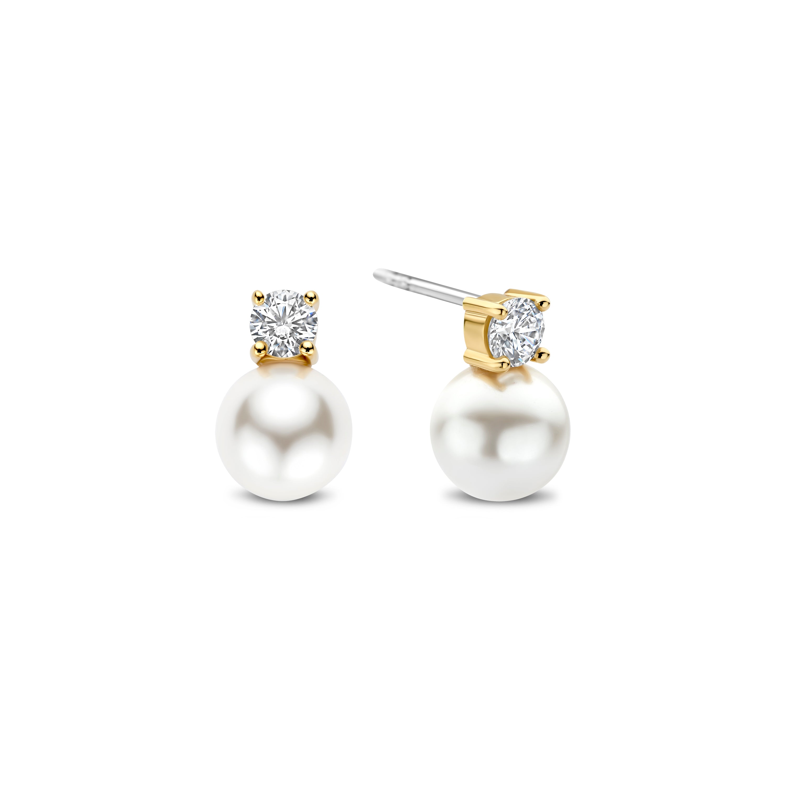 Ti Sento Sterling Silver & Yellow Gold Plated Cubic Zirconia with Shell Pearl Drop Stud Earrings