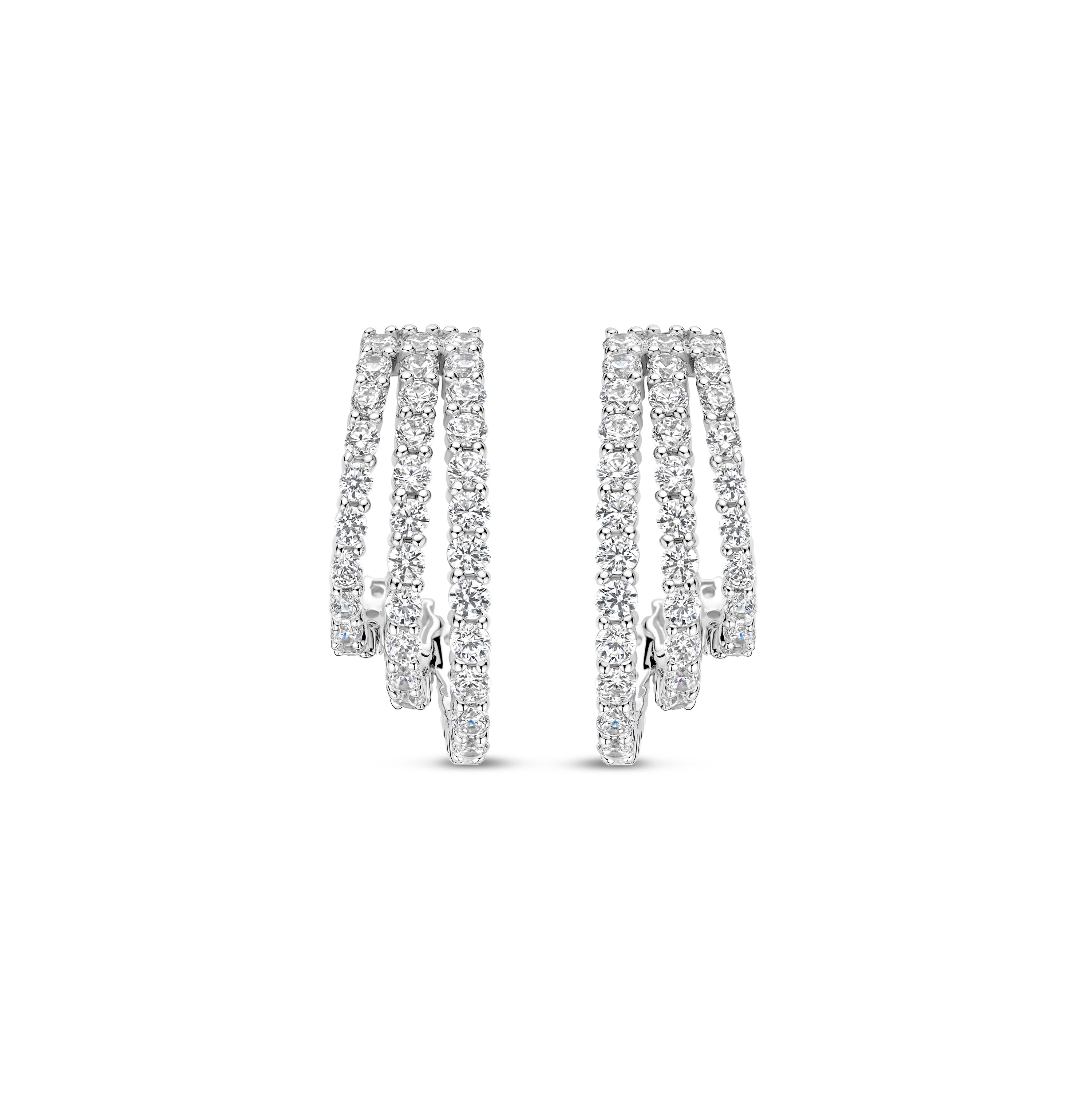 Ti Sento Sterling Silver Cubic Zirconia Triple Row Open Hoop Stud Earrings