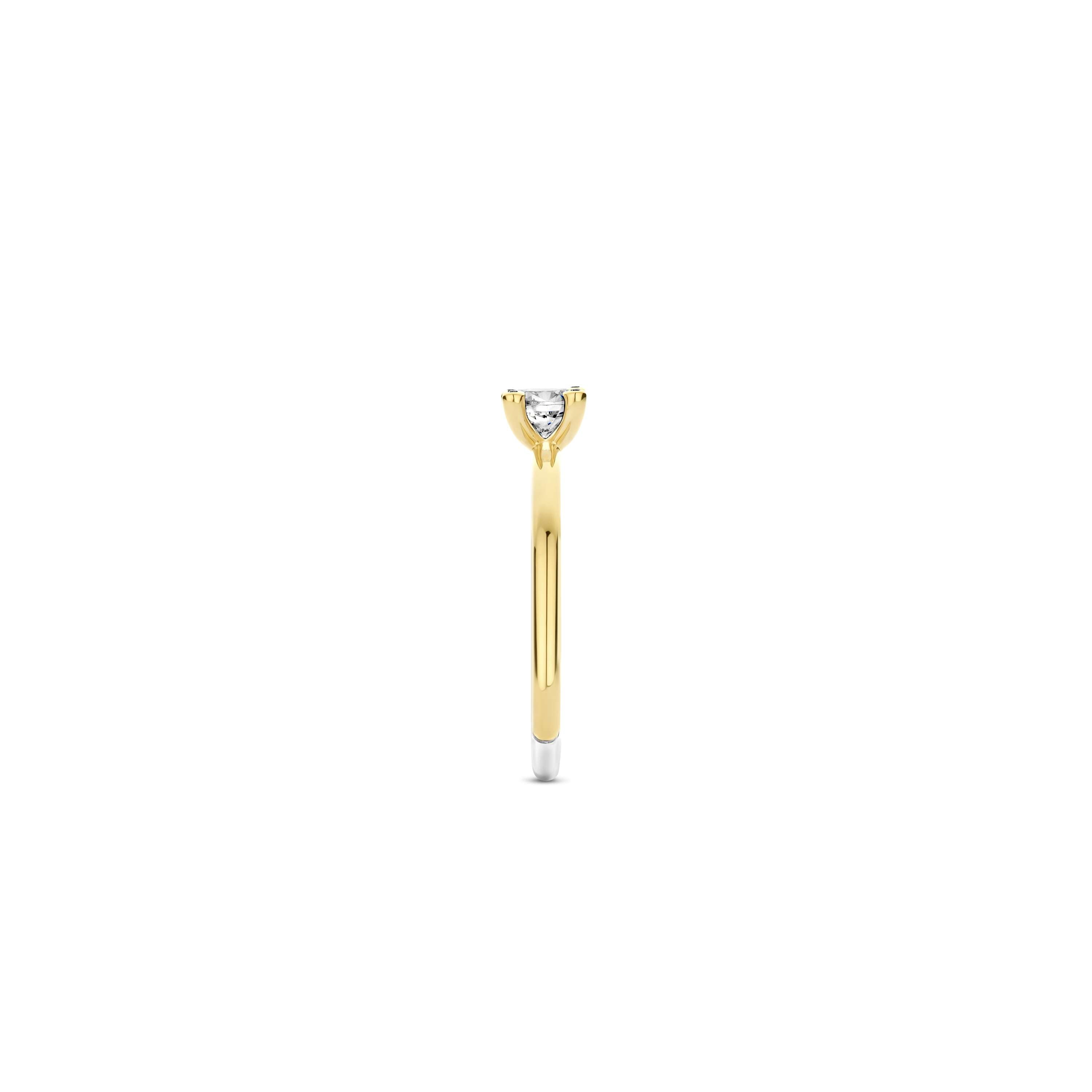 Ti Sento Sterling Silver & Yellow Gold Plated Solitaire 4 Claw Cubic Zirconia Ring (Size 54)