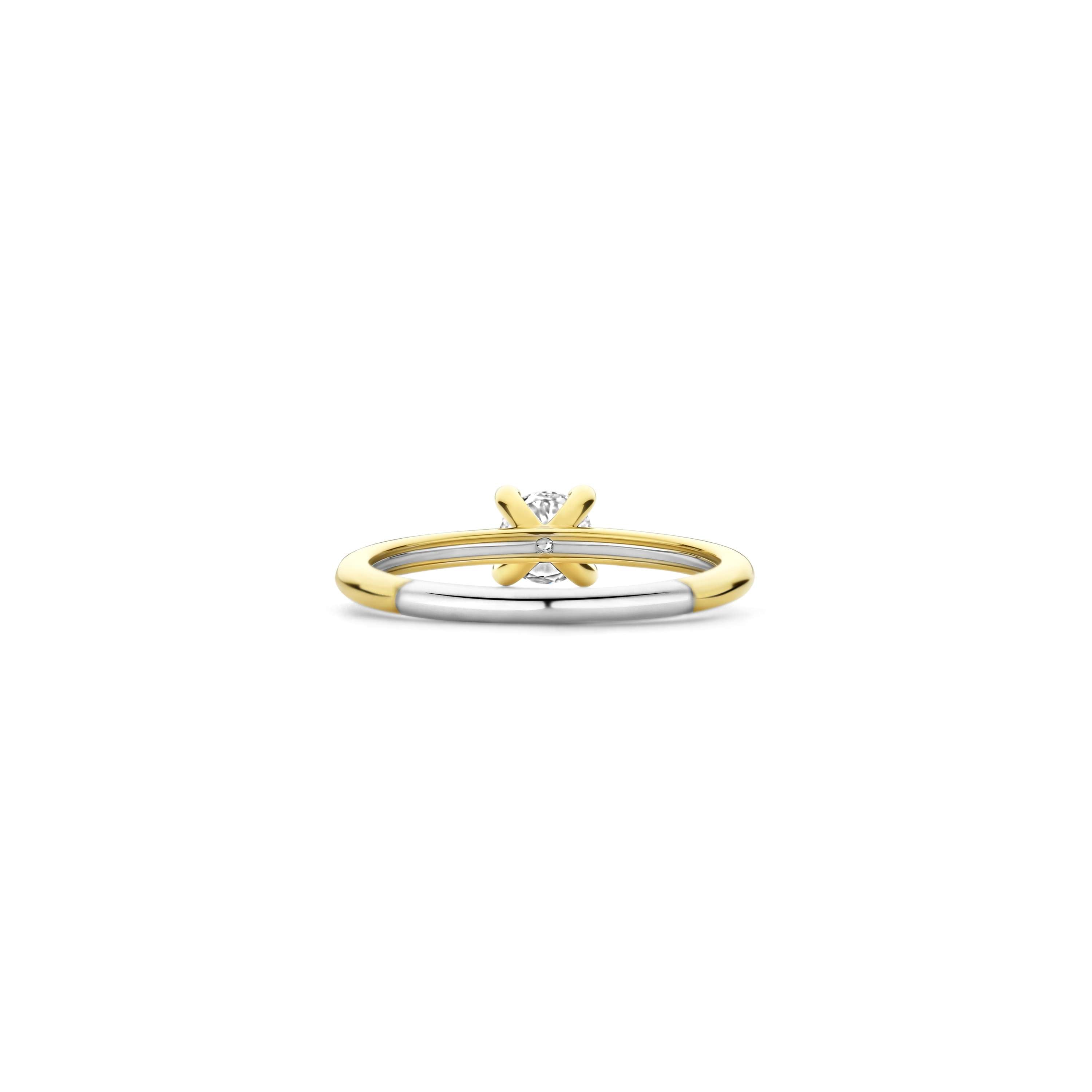 Ti Sento Sterling Silver & Yellow Gold Plated Solitaire 4 Claw Cubic Zirconia Ring (Size 54)