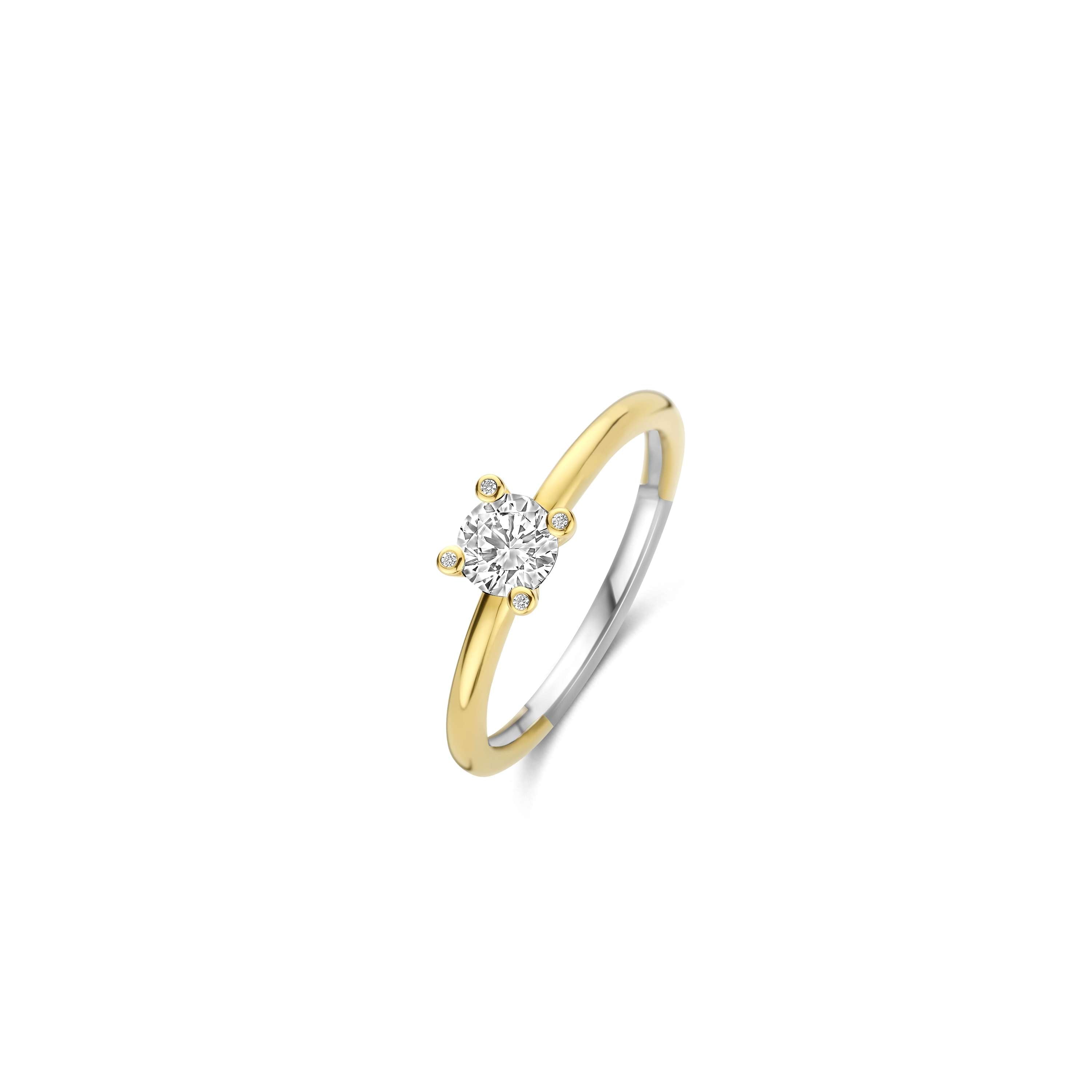 Ti Sento Sterling Silver & Yellow Gold Plated Solitaire 4 Claw Cubic Zirconia Ring (Size 54)