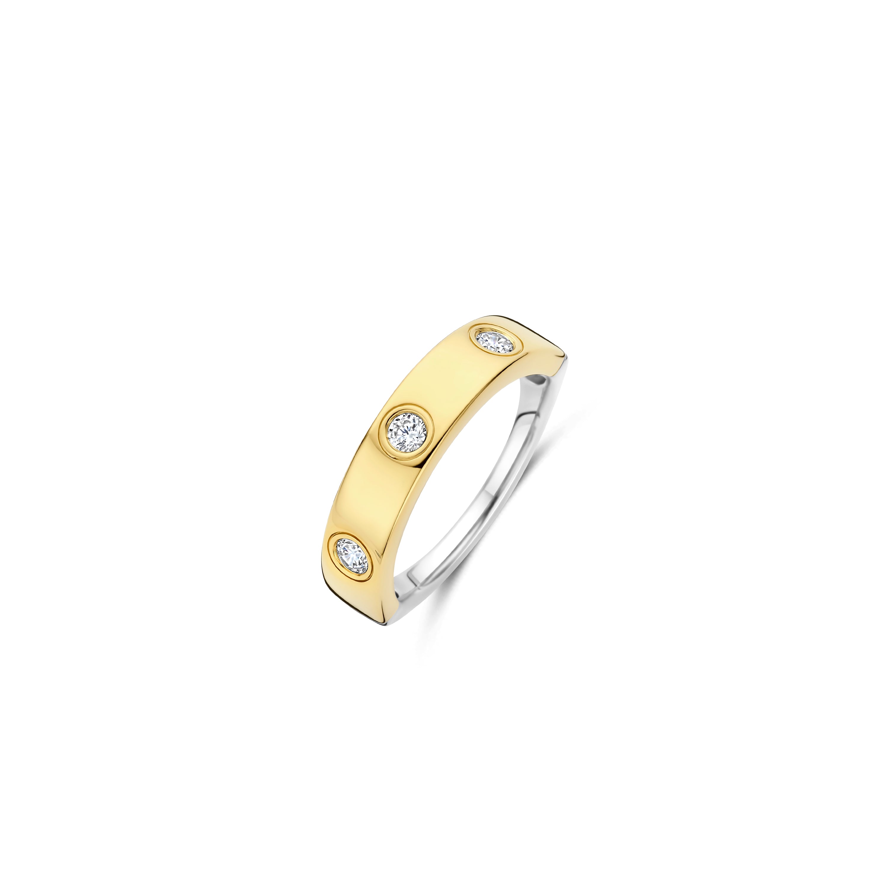 Ti Sento Sterling Silver & Yellow Gold Plated Cubic Zirconia Band Ring (Size 58)