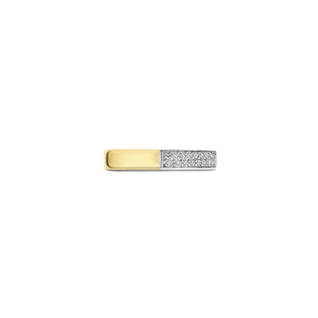 Ti Sento Sterling Silver & Yellow Gold Plated Half Plain & Half Cubic Zirconia Ring (Size 54)