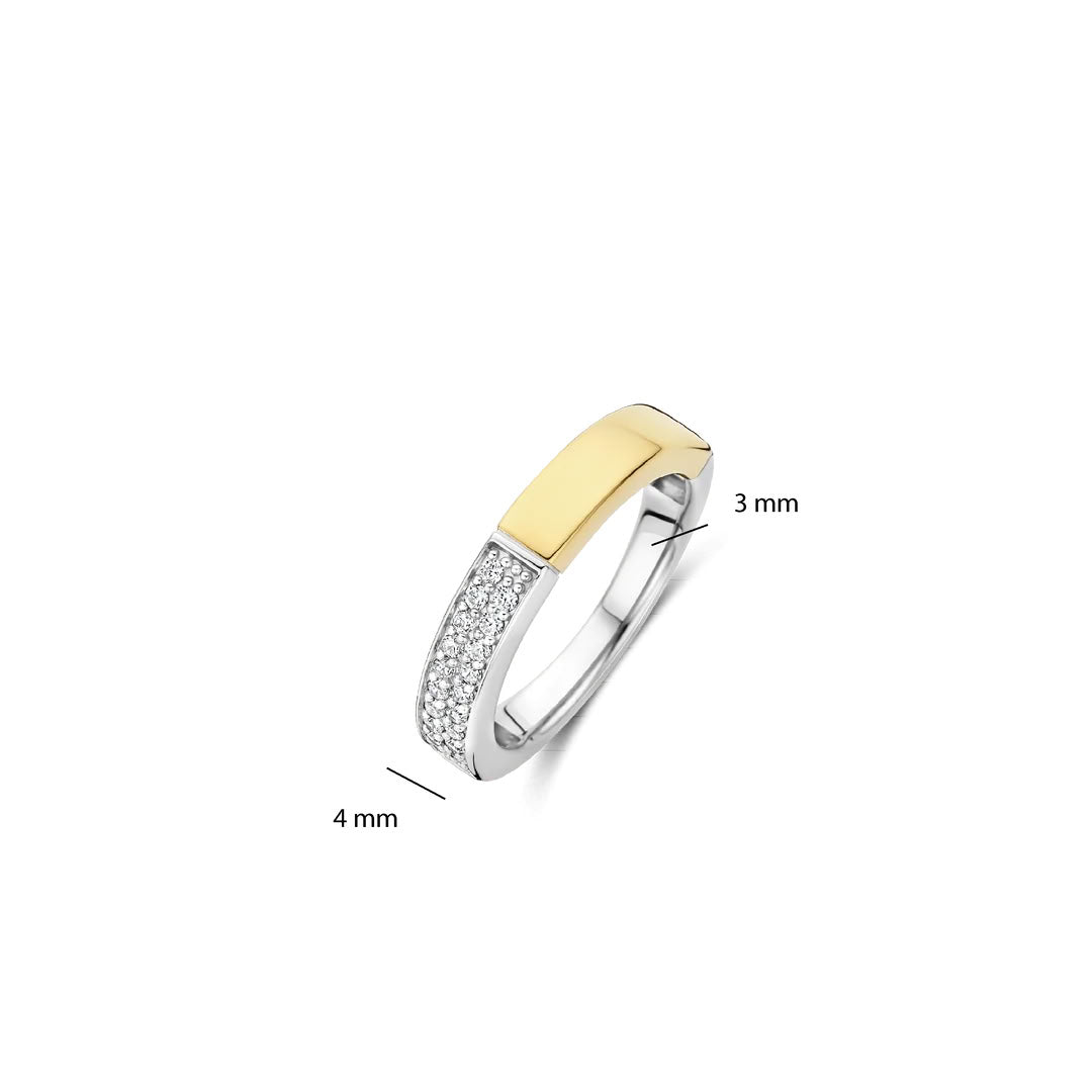 Ti Sento Sterling Silver & Yellow Gold Plated Half Plain & Half Cubic Zirconia Ring (Size 54)