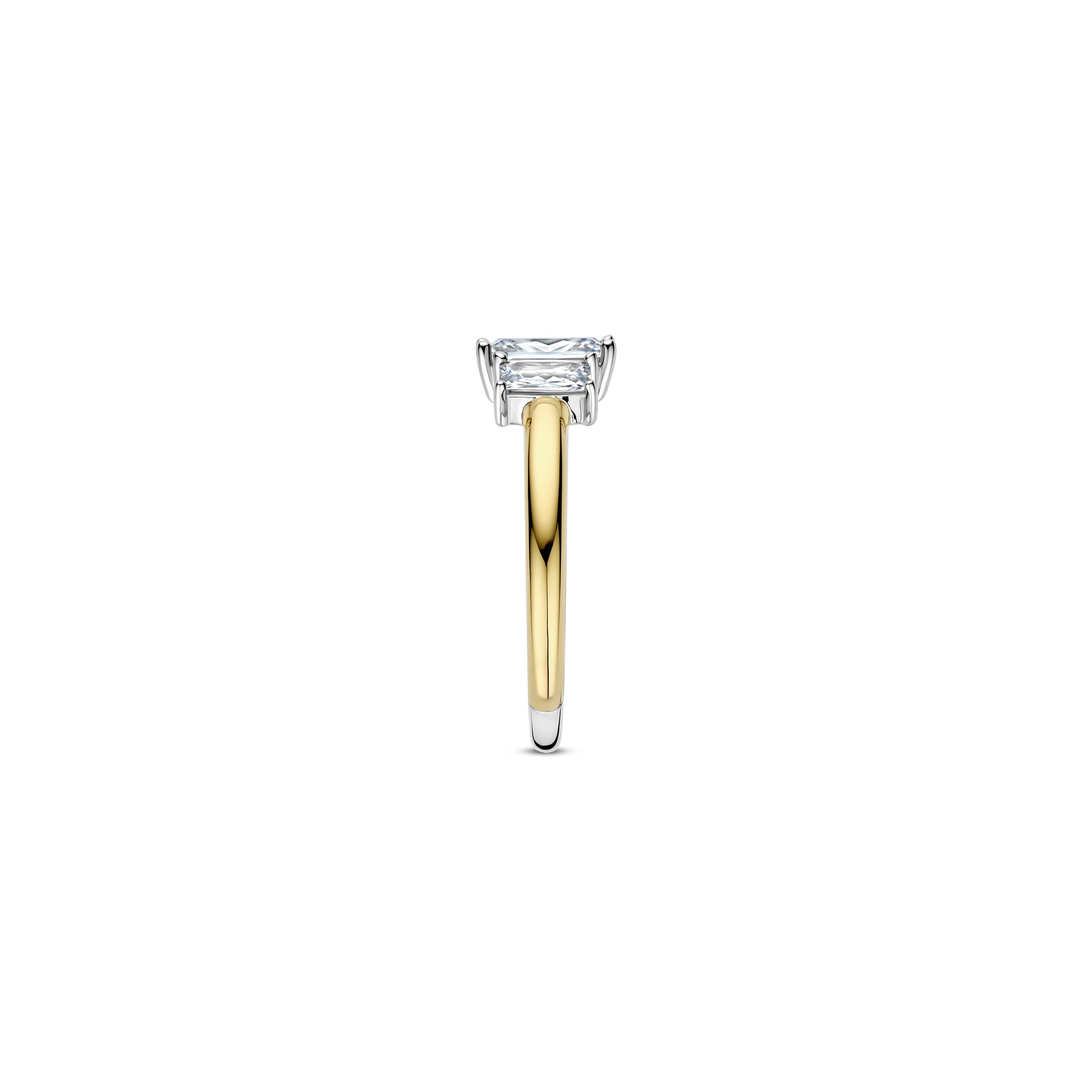 Ti Sento Sterling Silver & Yellow Gold Plated 3 Stone Baguette Cut Cubic Zirconia Ring (Size 56)