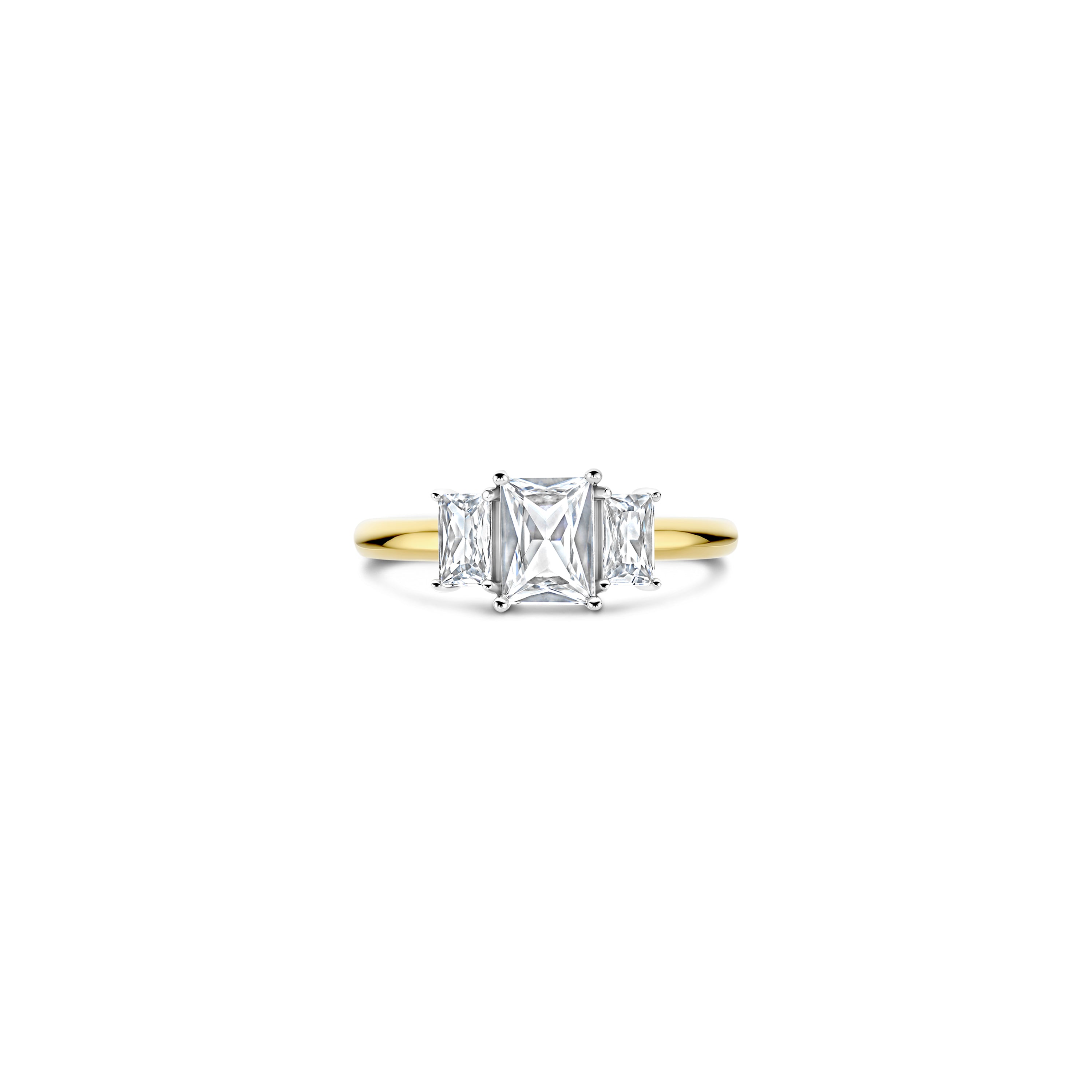 Ti Sento Sterling Silver & Yellow Gold Plated 3 Stone Baguette Cut Cubic Zirconia Ring (Size 56)