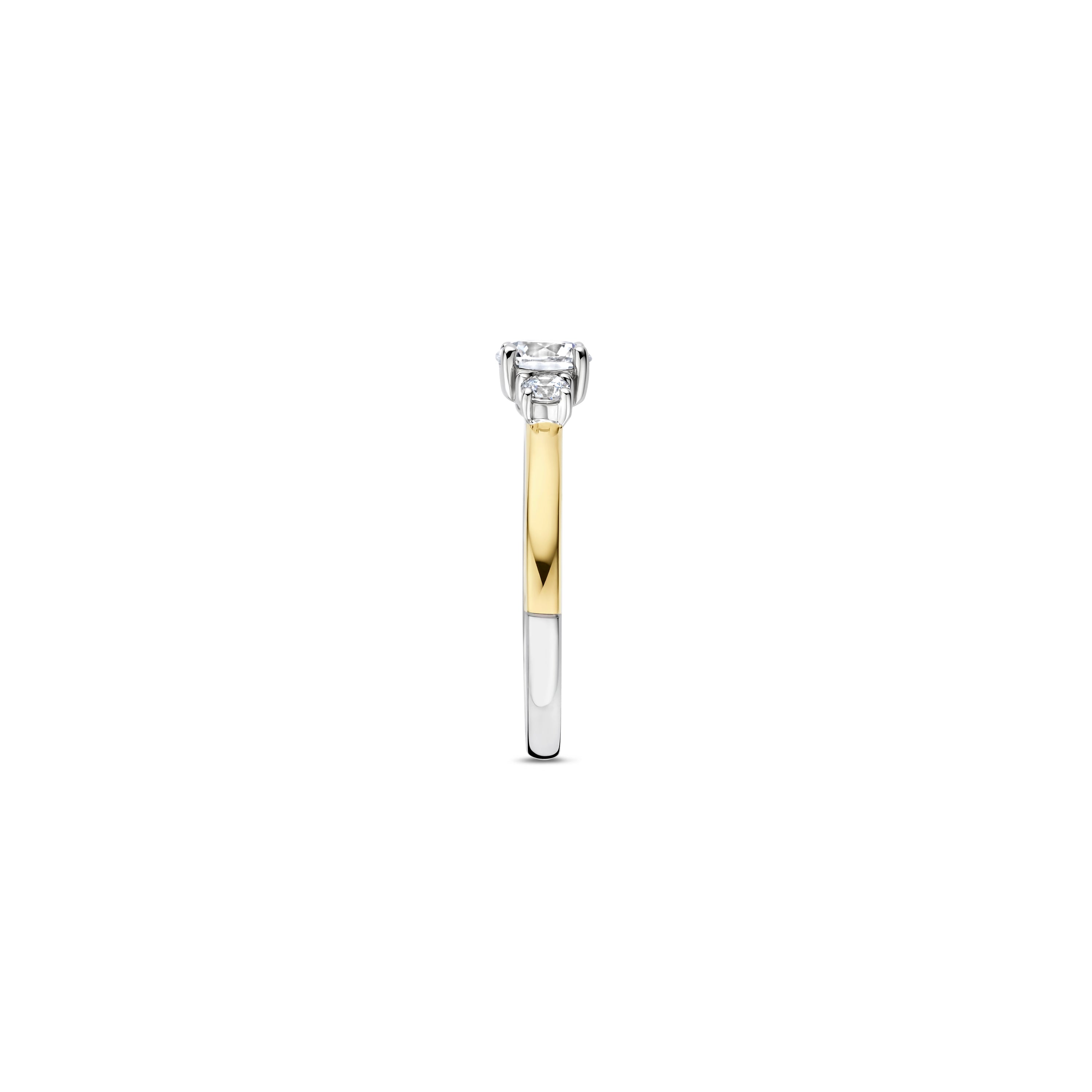 Ti Sento Sterling Silver & Yellow Gold Plated 3 Stone Round Cubic Zirconia Ring (Size 52)