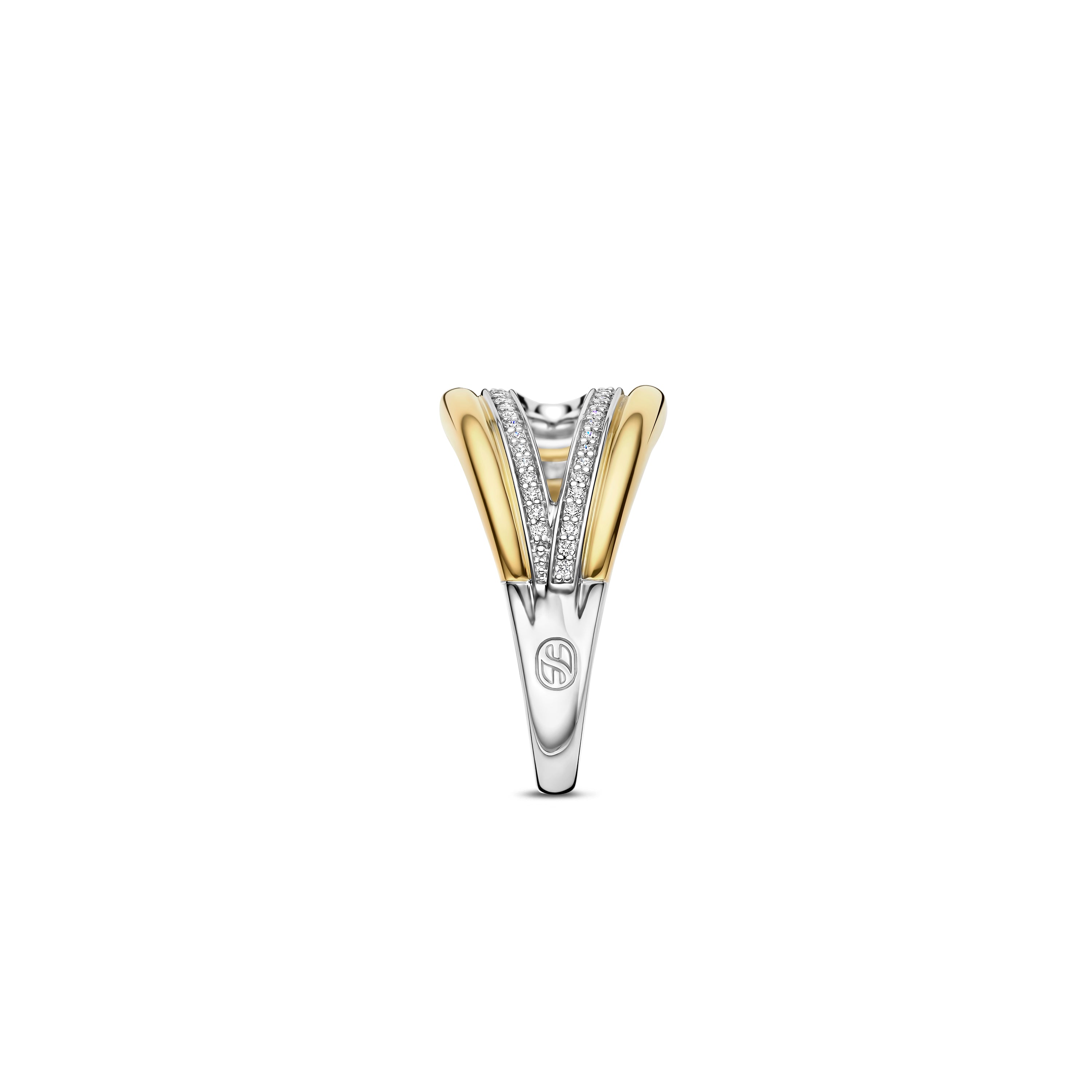 Ti Sento Sterling Silver & Yellow Gold Plated Open Teardrop Cubic Zirconia Ring (Size 56)
