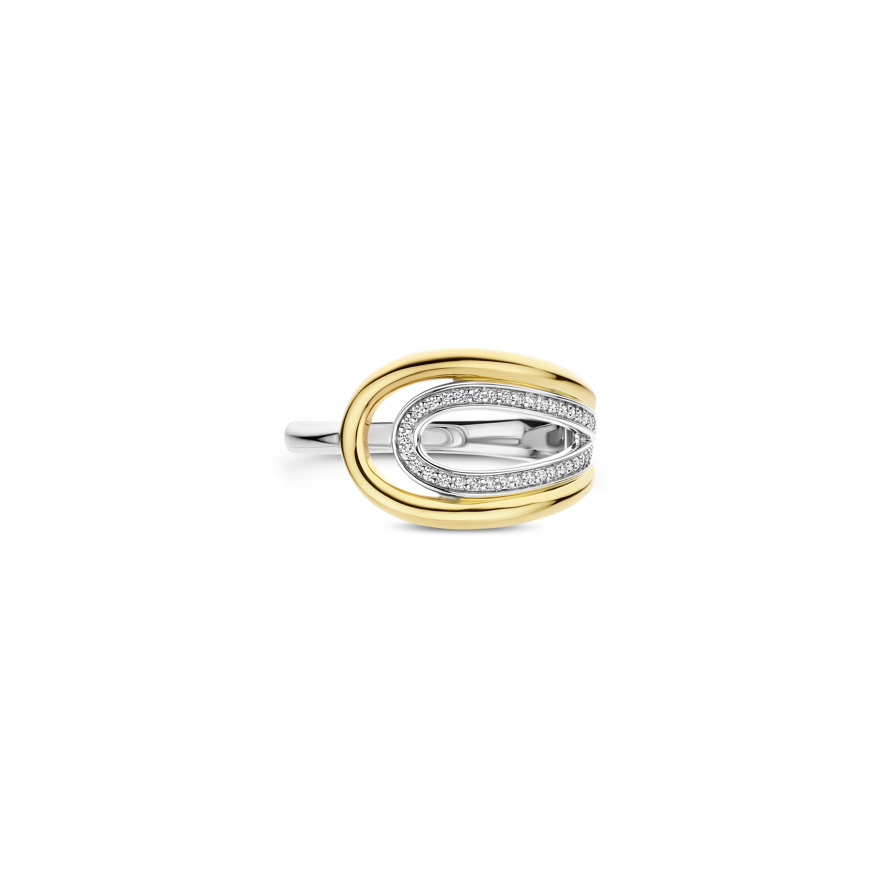 Ti Sento Sterling Silver & Yellow Gold Plated Open Teardrop Cubic Zirconia Ring (Size 56)