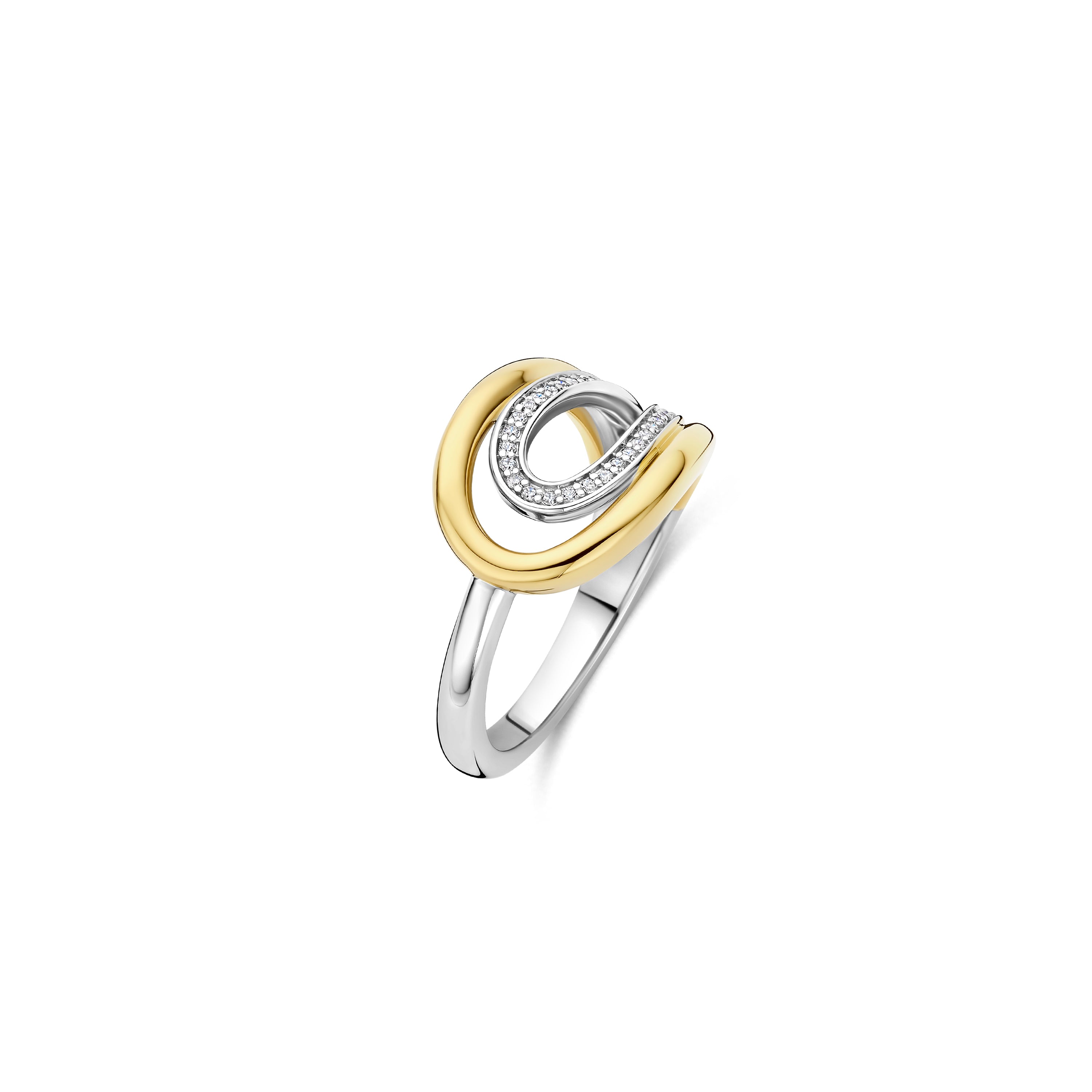 Ti Sento Sterling Silver & Yellow Gold Plated Open Teardrop Cubic Zirconia Ring (Size 56)