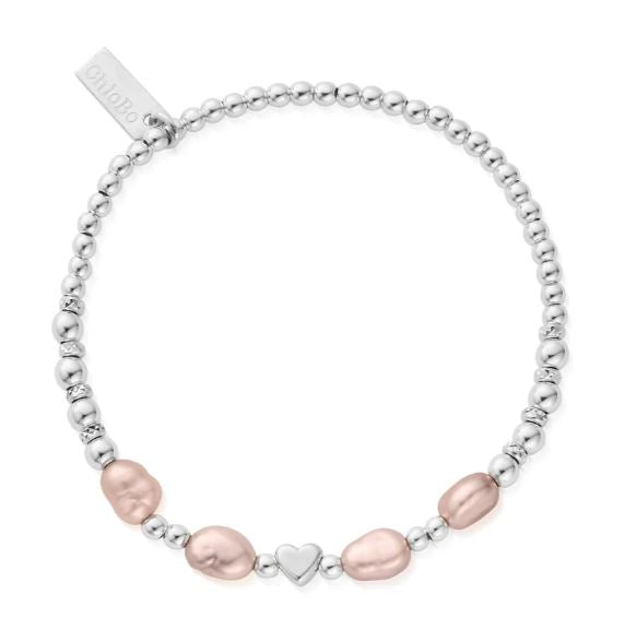 ChloBo Sterling Silver With Love Pink Pearl Bracelet