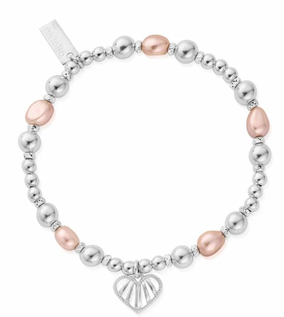 ChloBo Sterling Silver Loving Heart Pink Pearl Bracelet