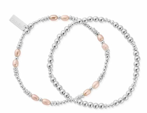ChloBo Sterling Silver Pink Pearl Set of 2 Bracelets