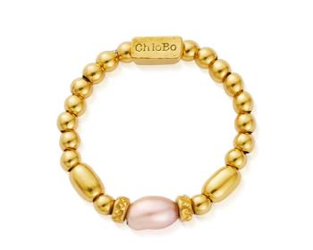 ChloBo Sterling Silver Yellow Gold Plated Mini Sparkle Pink Pearl Ring - M