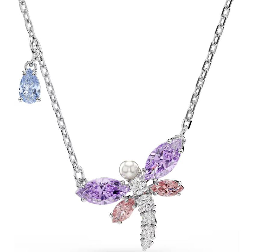 Swarovski Ariana Grande 2026 Capsule Dragonfly Pendant, Mixed Cuts, Multicoloured, Rhodium Plated