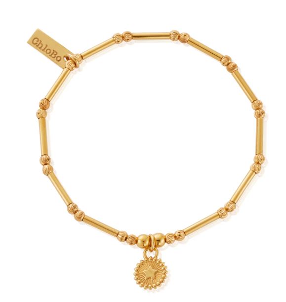 ChloBo Sterling Silver Yellow Gold Plated Dainty Moon Cut Sparkle Star Bracelet