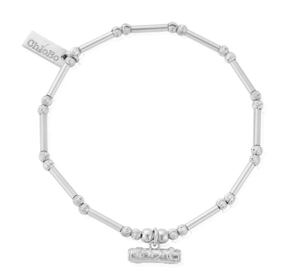ChloBo Sterling Silver Dainty Moon Cut Sparkle T-Bar Bracelet