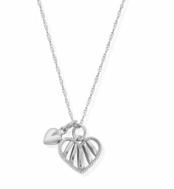 ChloBo Sterling Silver Tiny Twisted Rope Chain Loving Hearts Necklace 40-45cm