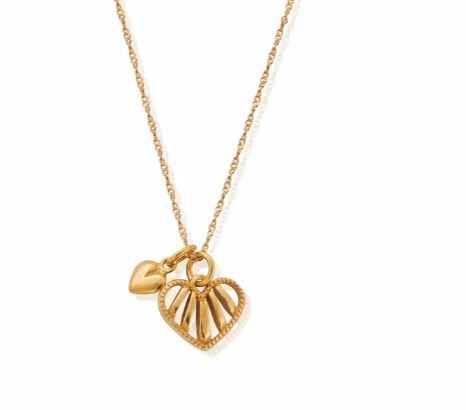 ChloBo Sterling Silver Yellow Gold Plated Tiny Twisted Rope Chain Loving Hearts Necklace 40-45cm