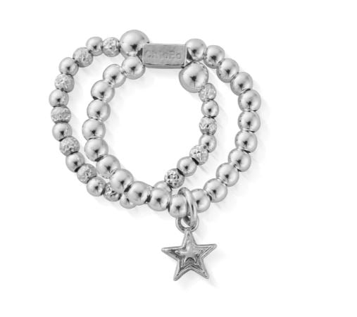ChloBo Sterling Silver Mini Raised Star Double Ring  - M