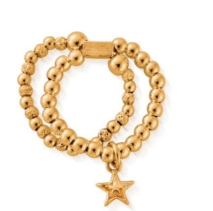 ChloBo Sterling Silver Yellow Gold Plated Mini Raised Star Double Ring - M