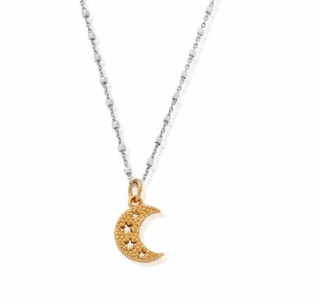 ChloBo Sterling Silver And Yellow Gold Plated Delicate Cube Chain Starry Moon Necklace 40-45cm