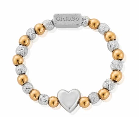 ChloBo Sterling Silver And Yellow Gold Plated Inset Heart Ring - M