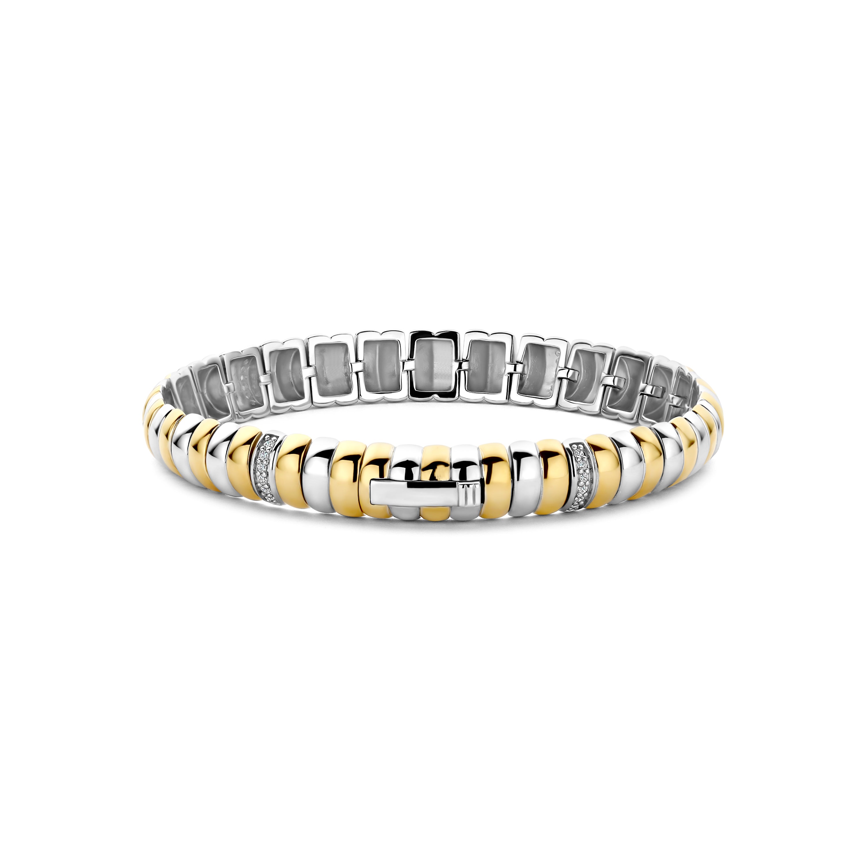 Ti Sento Sterling Silver & Yellow Gold Plated Ribbed Bracelet with Cubic Zirconia - L