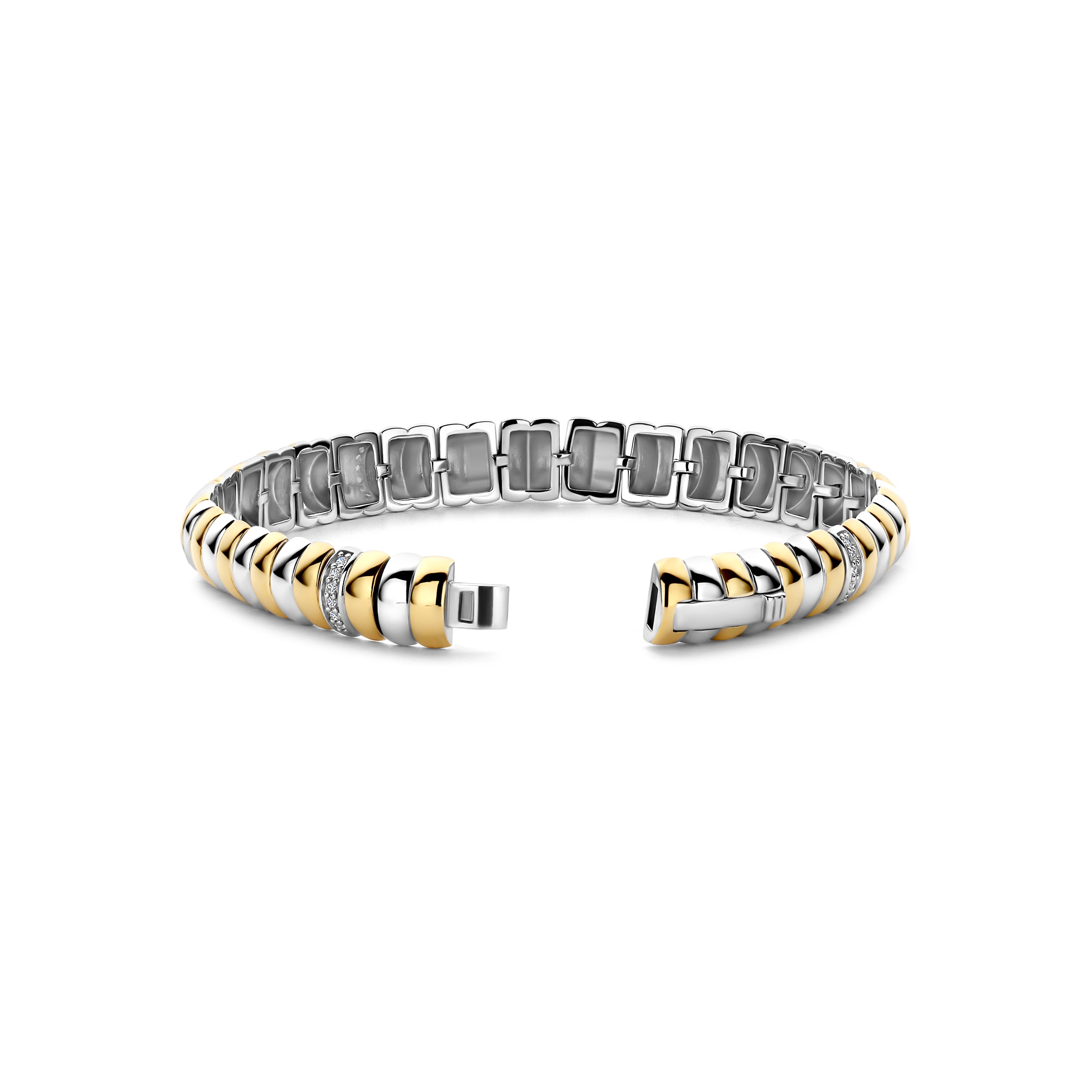 Ti Sento Sterling Silver & Yellow Gold Plated Ribbed Bracelet with Cubic Zirconia - L