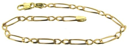 Vintage 9ct Yellow Gold Figaro Link Bracelet 7.5'