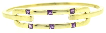 Vintage 9ct Yellow Gold 6 Stone Amethyst Bangle