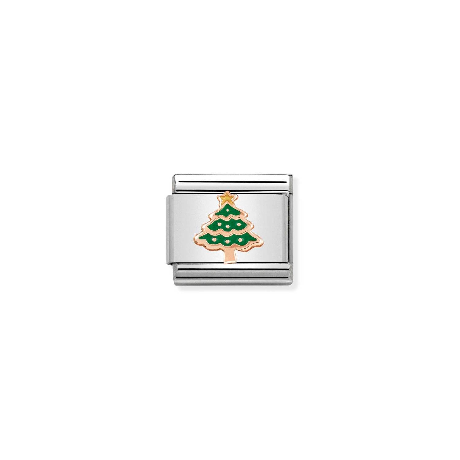 Nomination Composable Classic Christmas Tree Charm - Stainless Steel & Rose Gold with Enamel