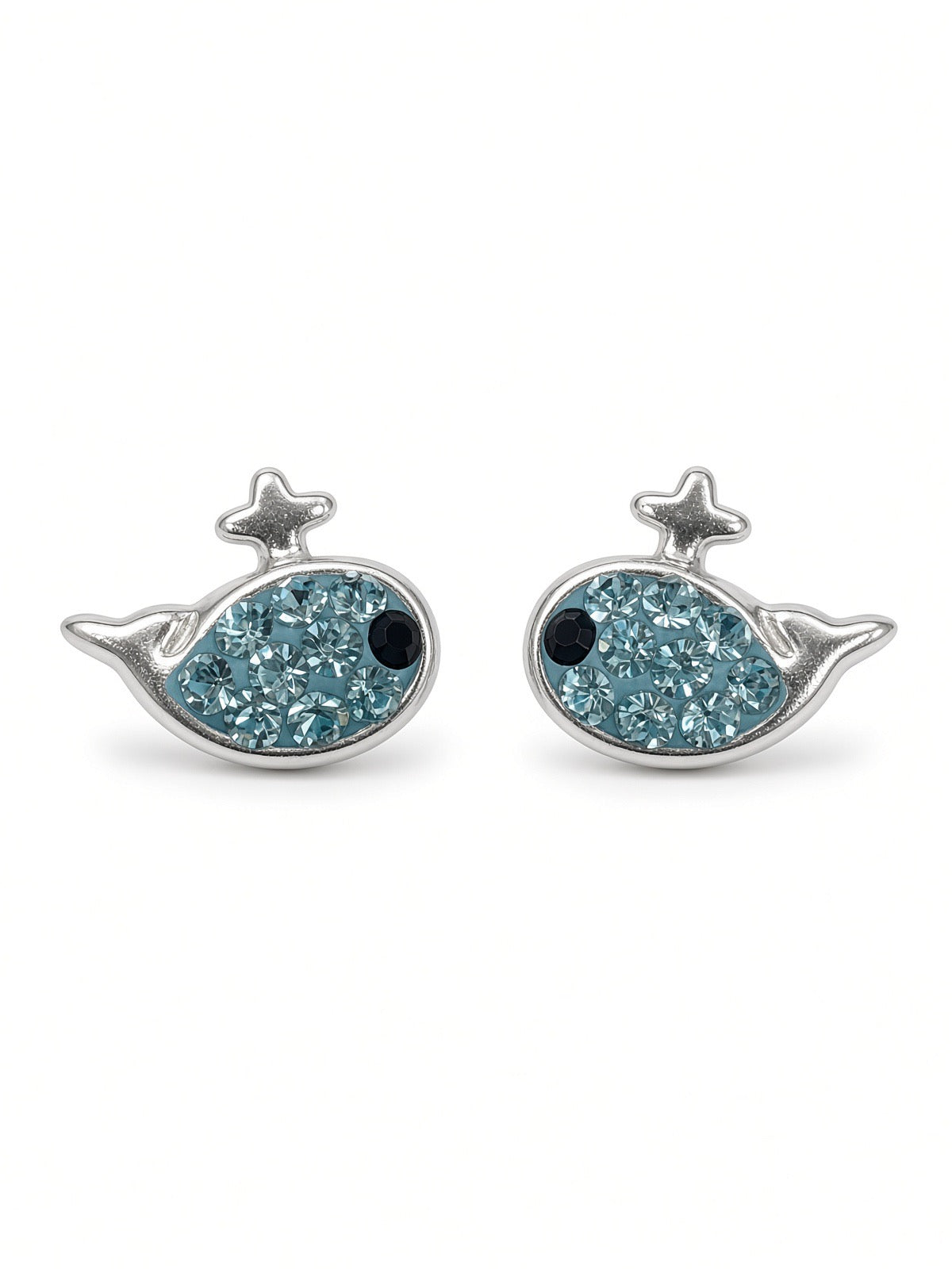 Sterling Silver Blue CZ Whale Stud Earrings